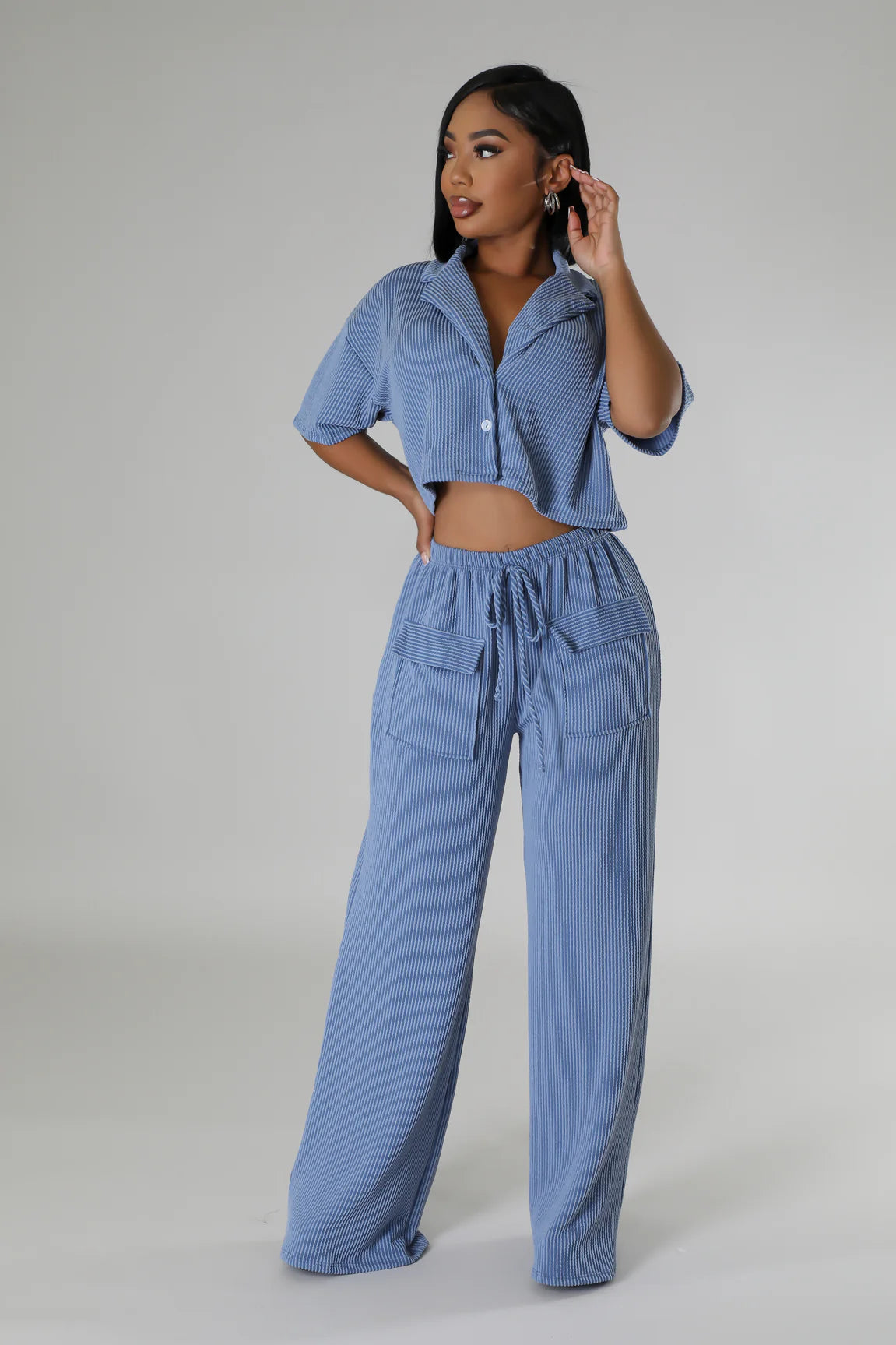 Time Travel Pant Set Blue - Ali’s Couture 