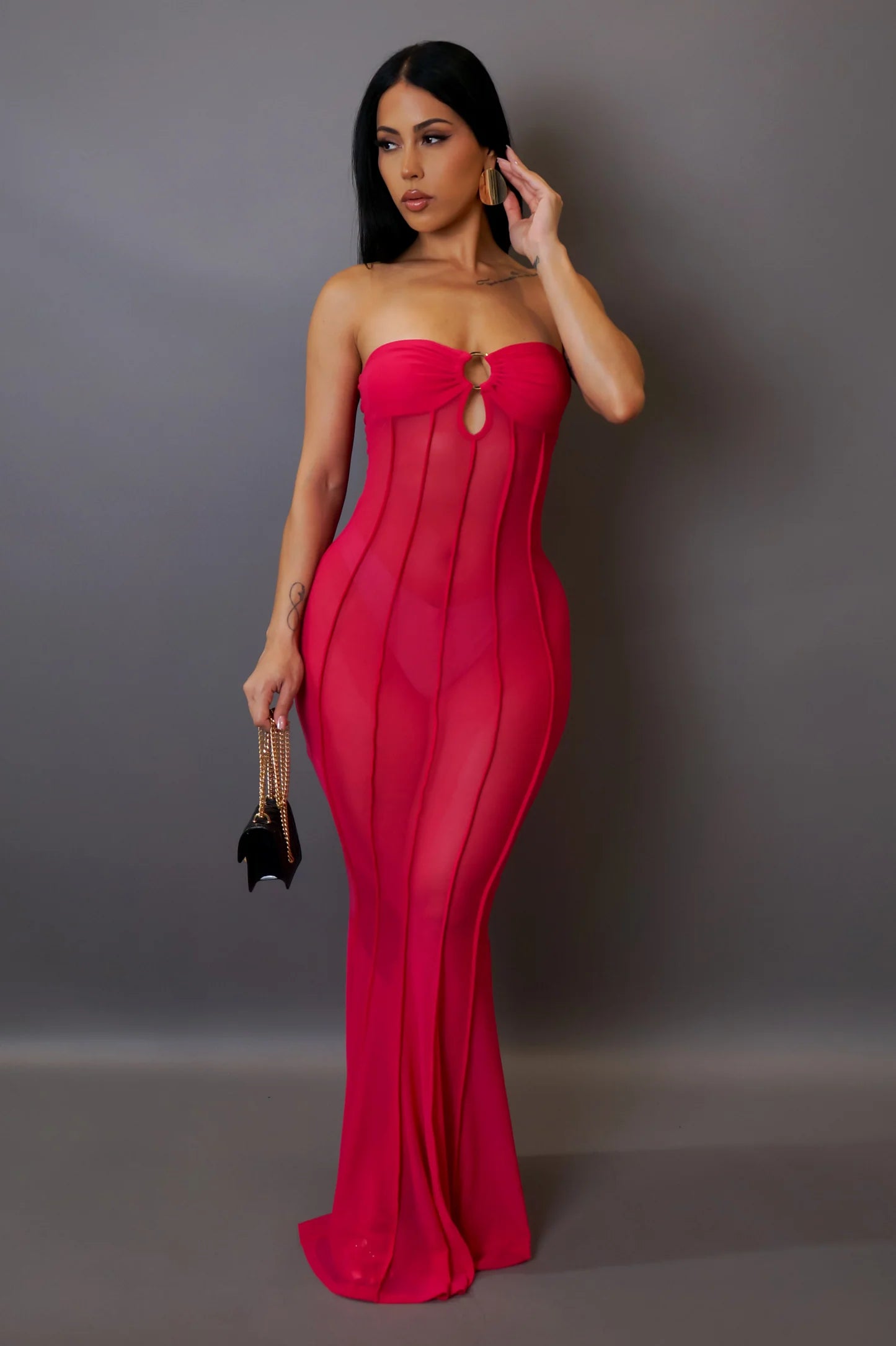 Cora Strapless Maxi Dress Fuchsia - Ali’s Couture 