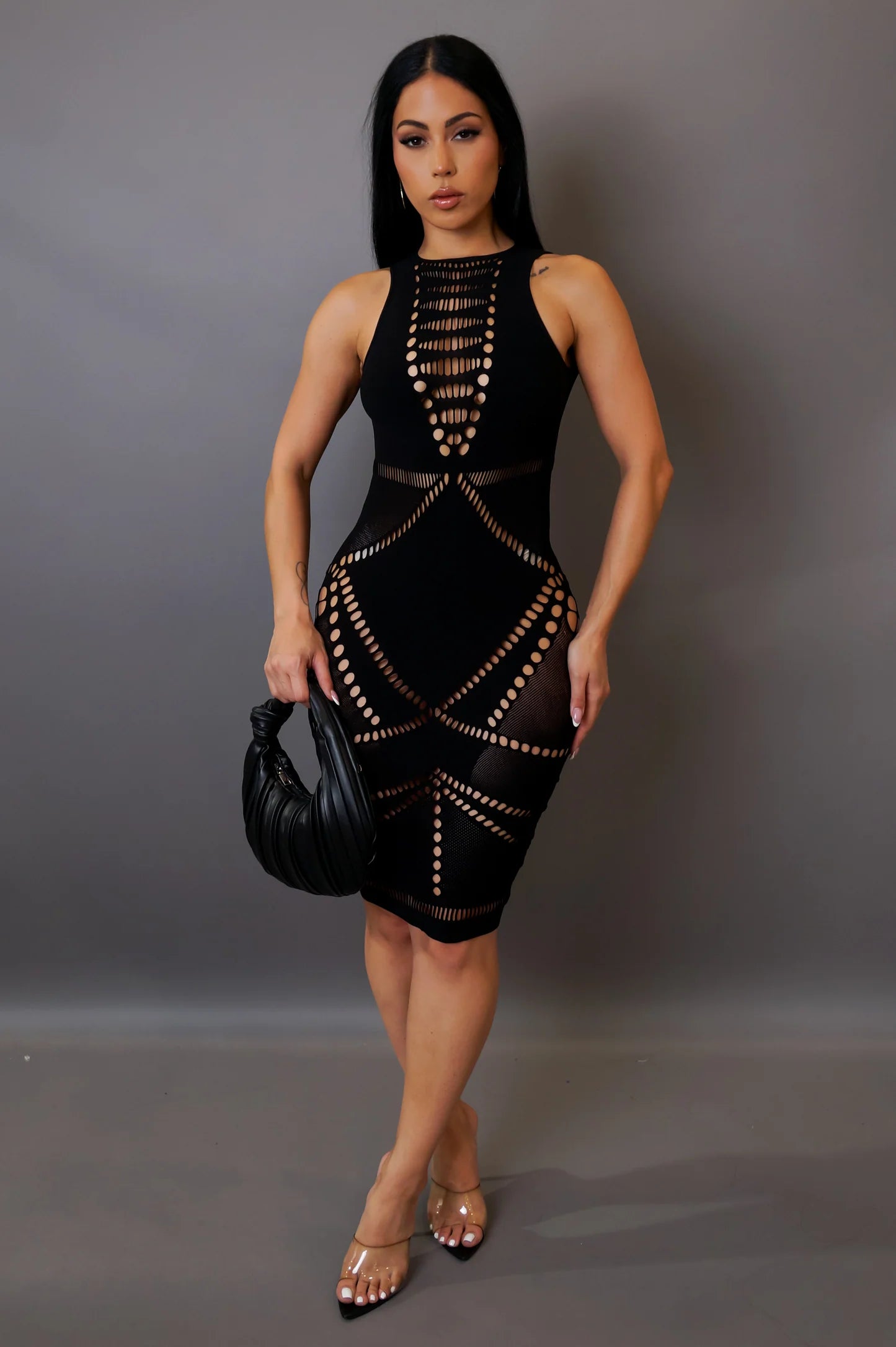 Kya Cutout Pattern Mini Dress Black - Ali’s Couture 