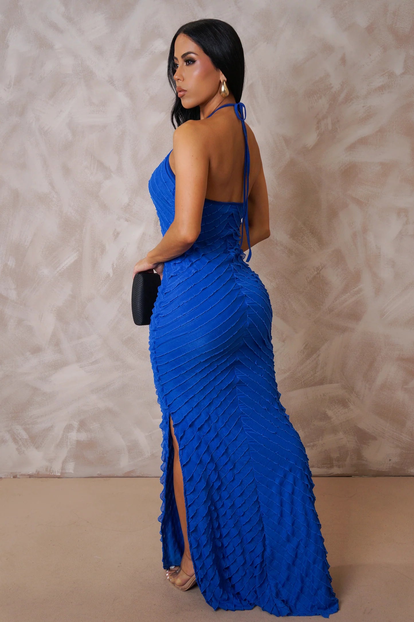 Ravello Ruffle Maxi Dress Royal Blue - Ali’s Couture 