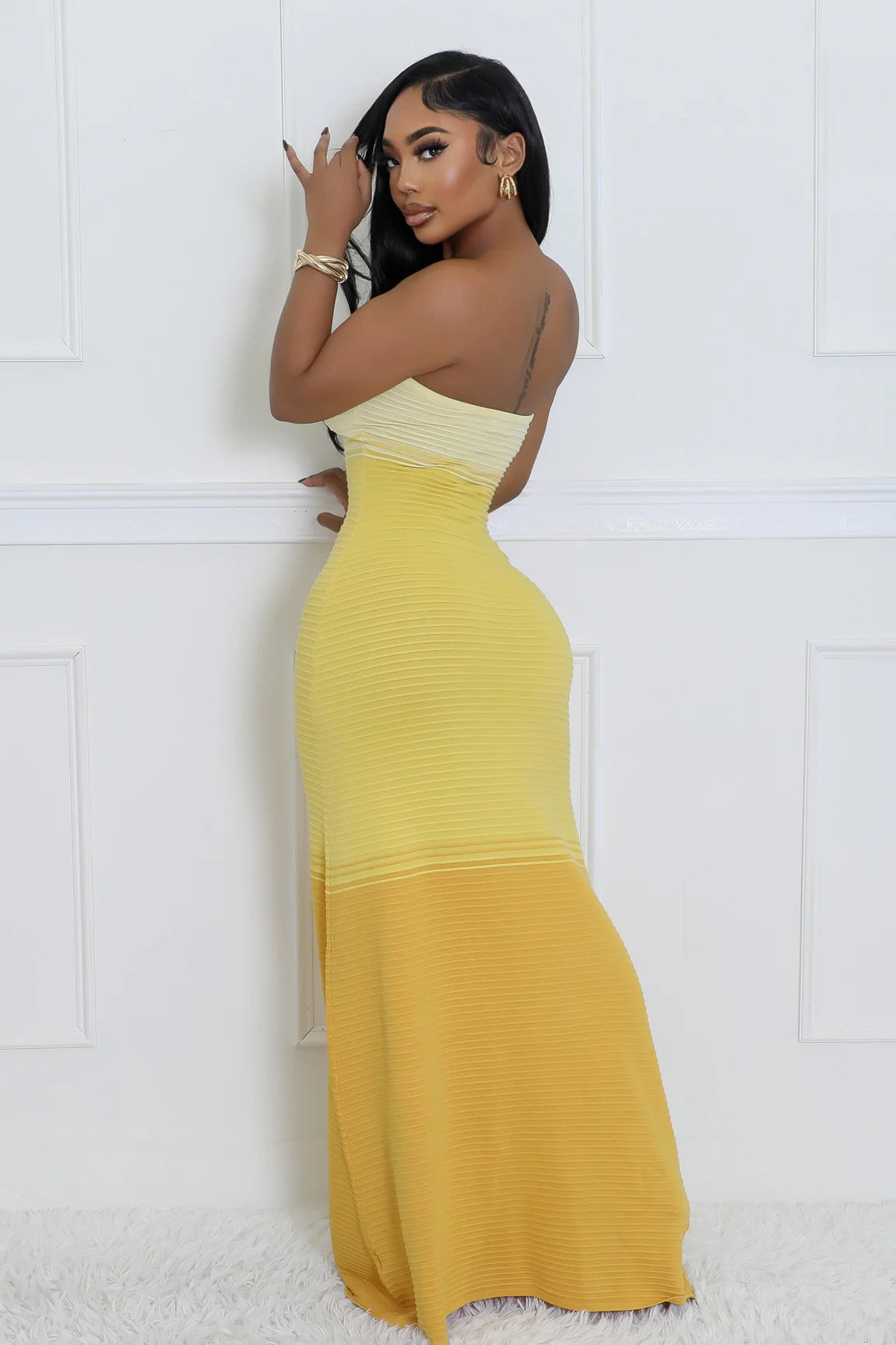 Lemon Drop Strapless Ombre Maxi Dress Yellow - Ali’s Couture 