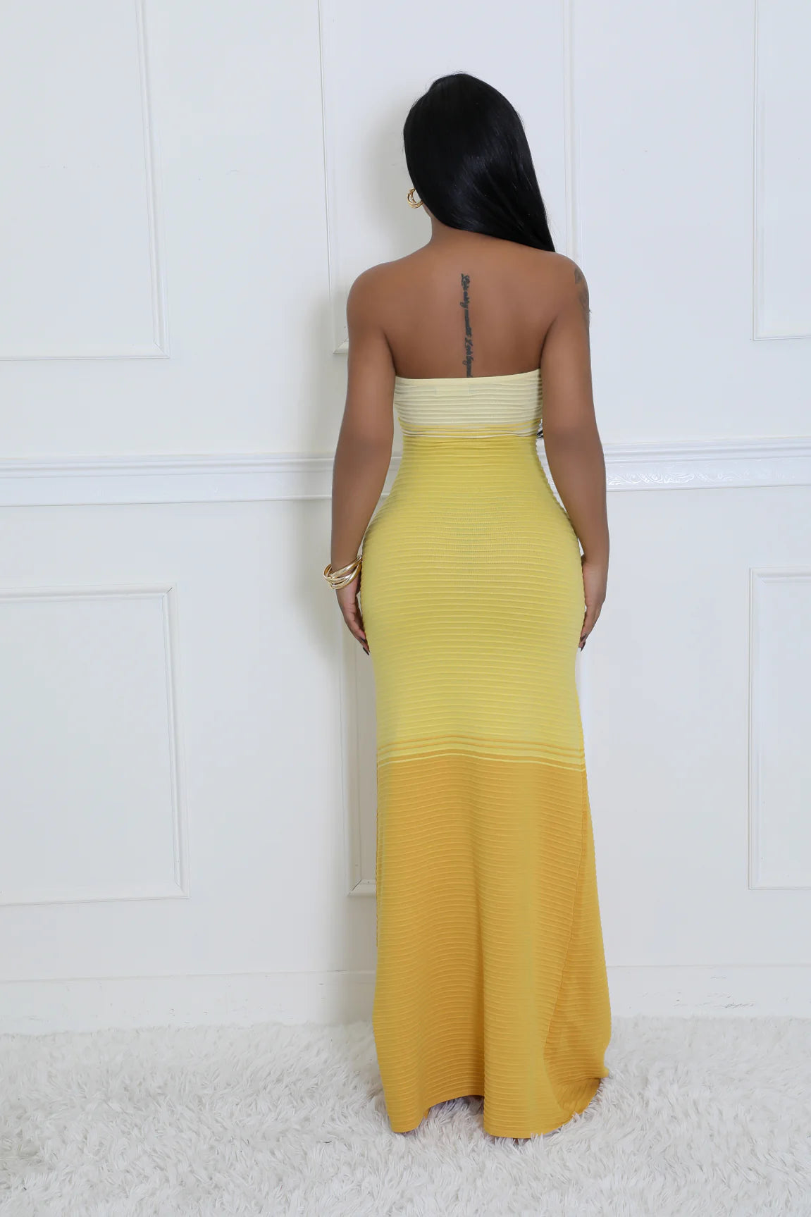Lemon Drop Strapless Ombre Maxi Dress Yellow - Ali’s Couture 