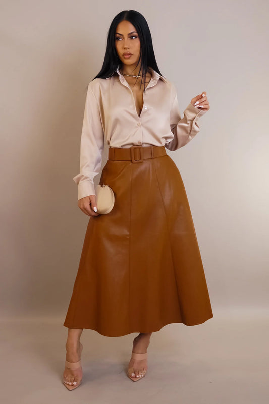 Shiloh Faux Leather Skirt Camel
