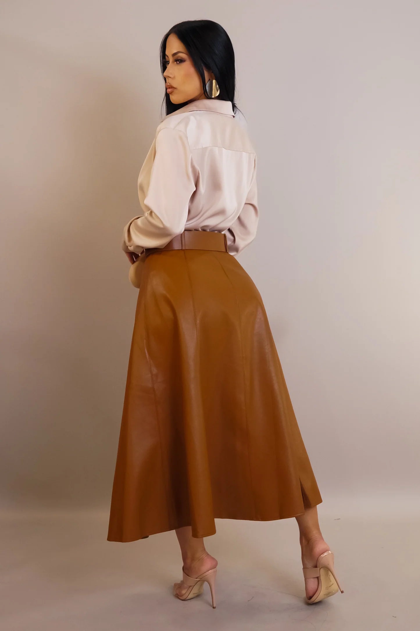 Shiloh Faux Leather Skirt Camel