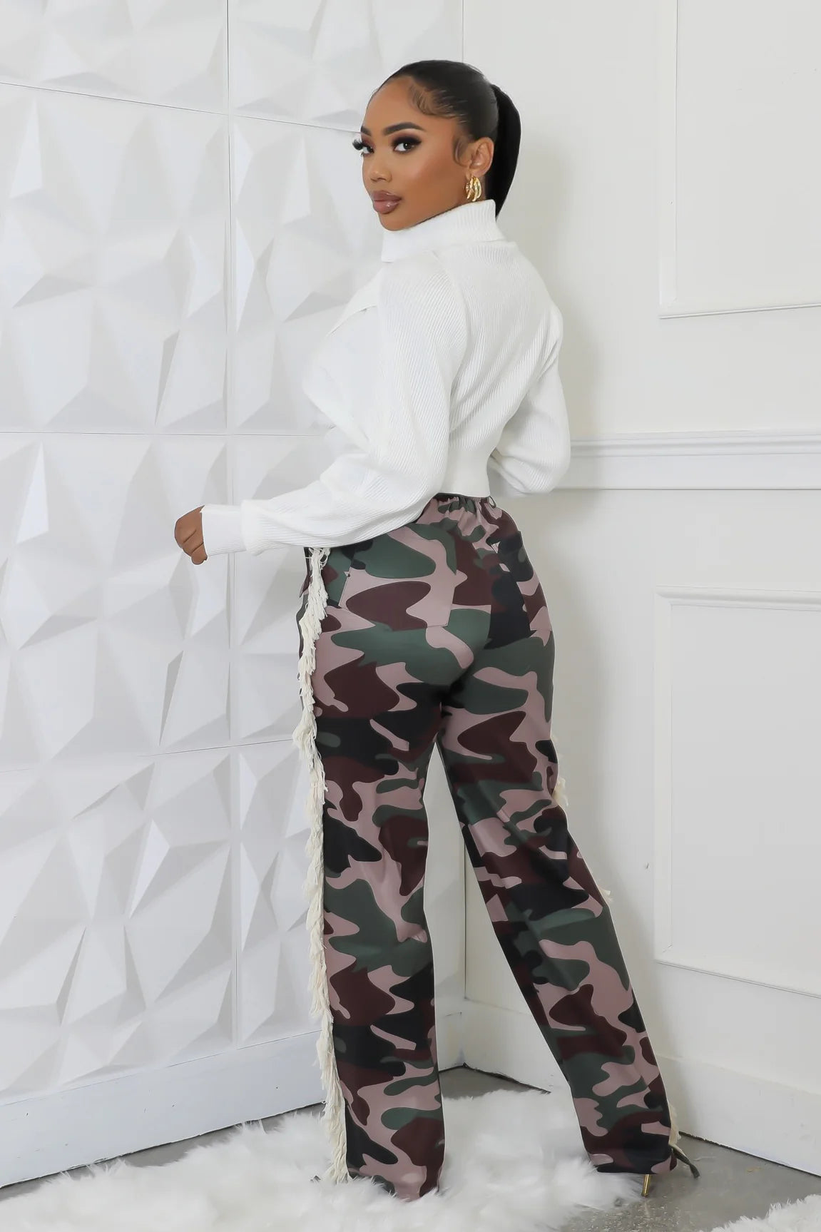 Dreya Camo Fringe Pants Multi Olive - Ali’s Couture 