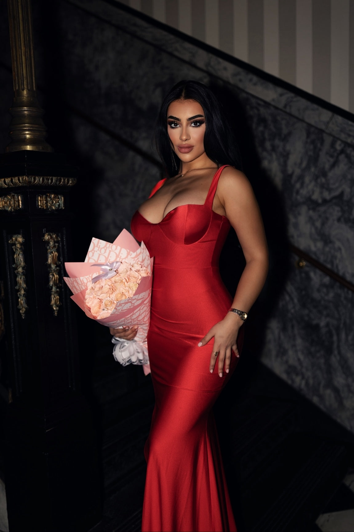 Cosmia Satin Maxi Dress Red - Ali’s Couture 