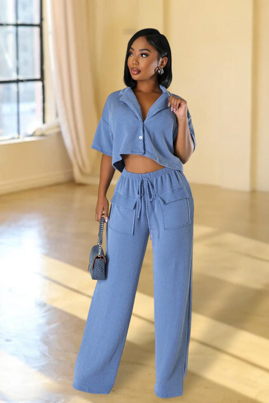 Time Travel Pant Set Blue - Ali’s Couture 