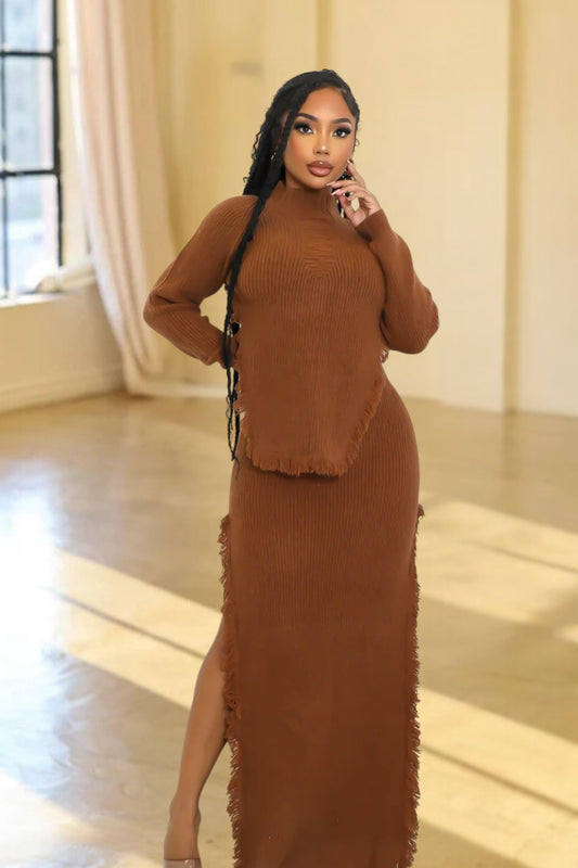 Ophfelia Sweater Skirt Set Brown