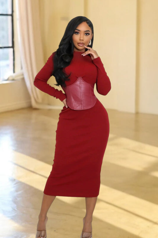 Newtown Corset Midi Dress Burgundy