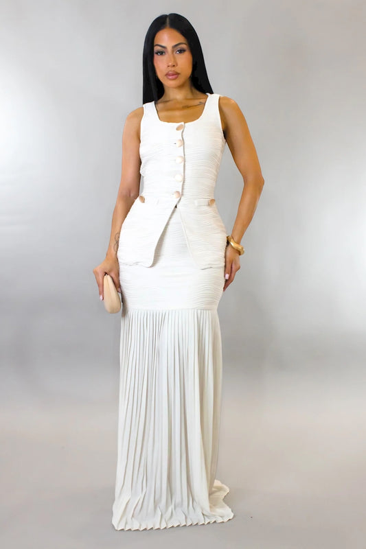 Anesa Pleated Skirt Set Beige