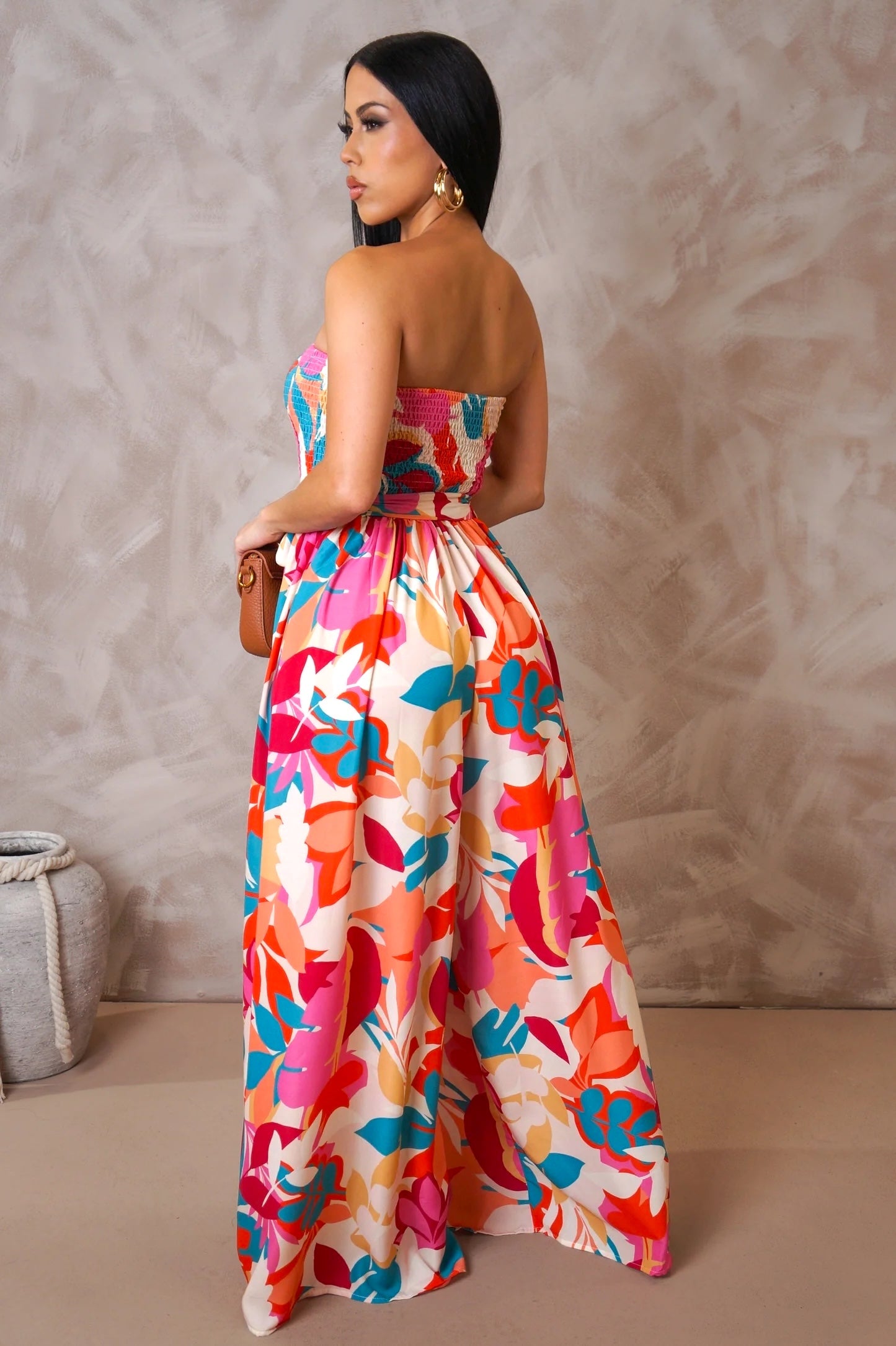 Belize Strapless Printed Jumpsuit Multi Pink - Ali’s Couture 
