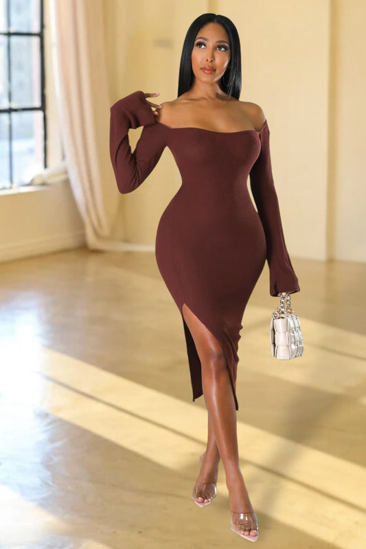 Pasqual Ribbed Midi Dress Brown - Ali’s Couture