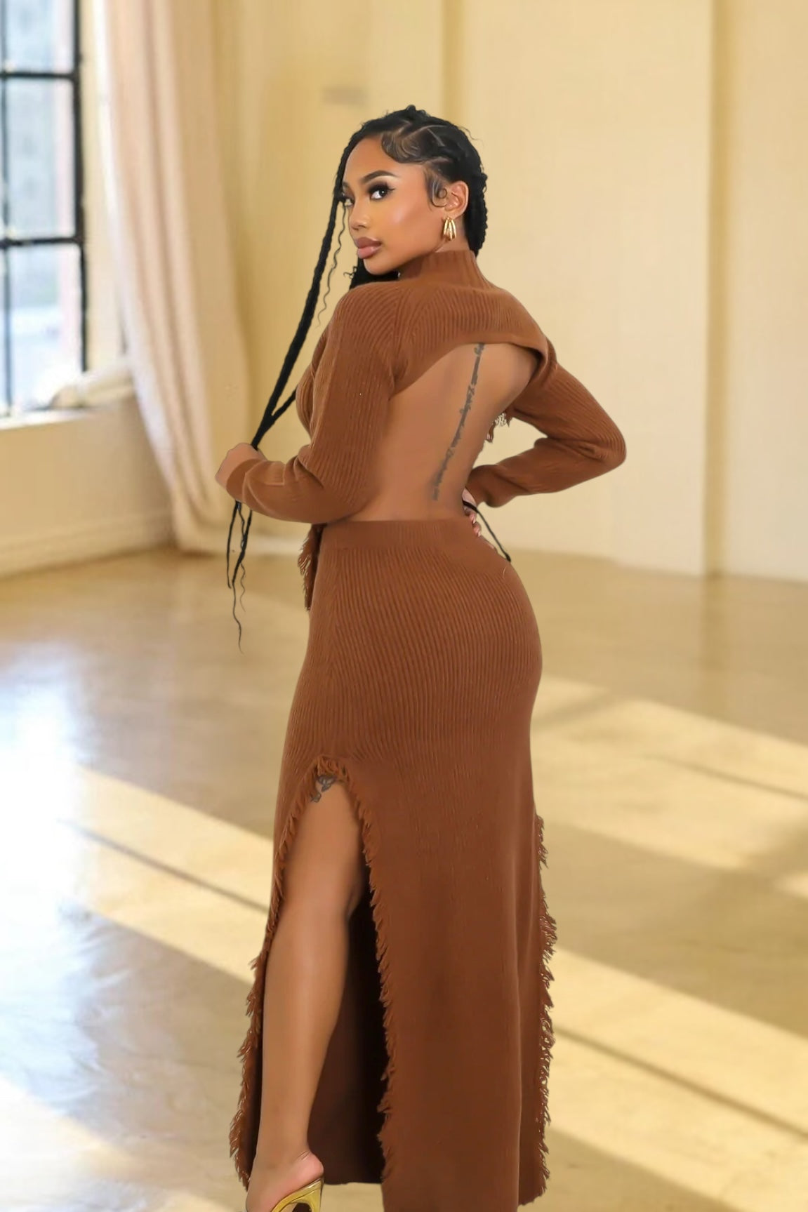 Ophfelia Sweater Skirt Set Brown