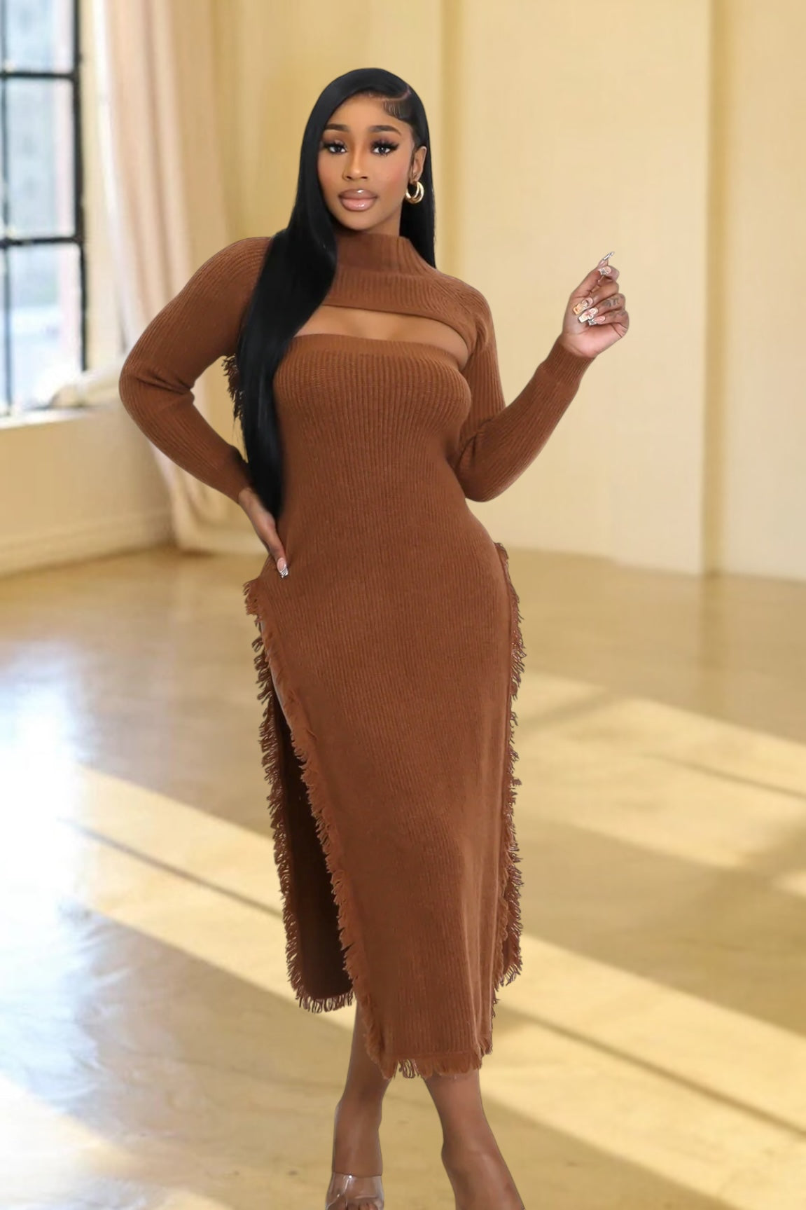 Ophfelia Sweater Skirt Set Brown
