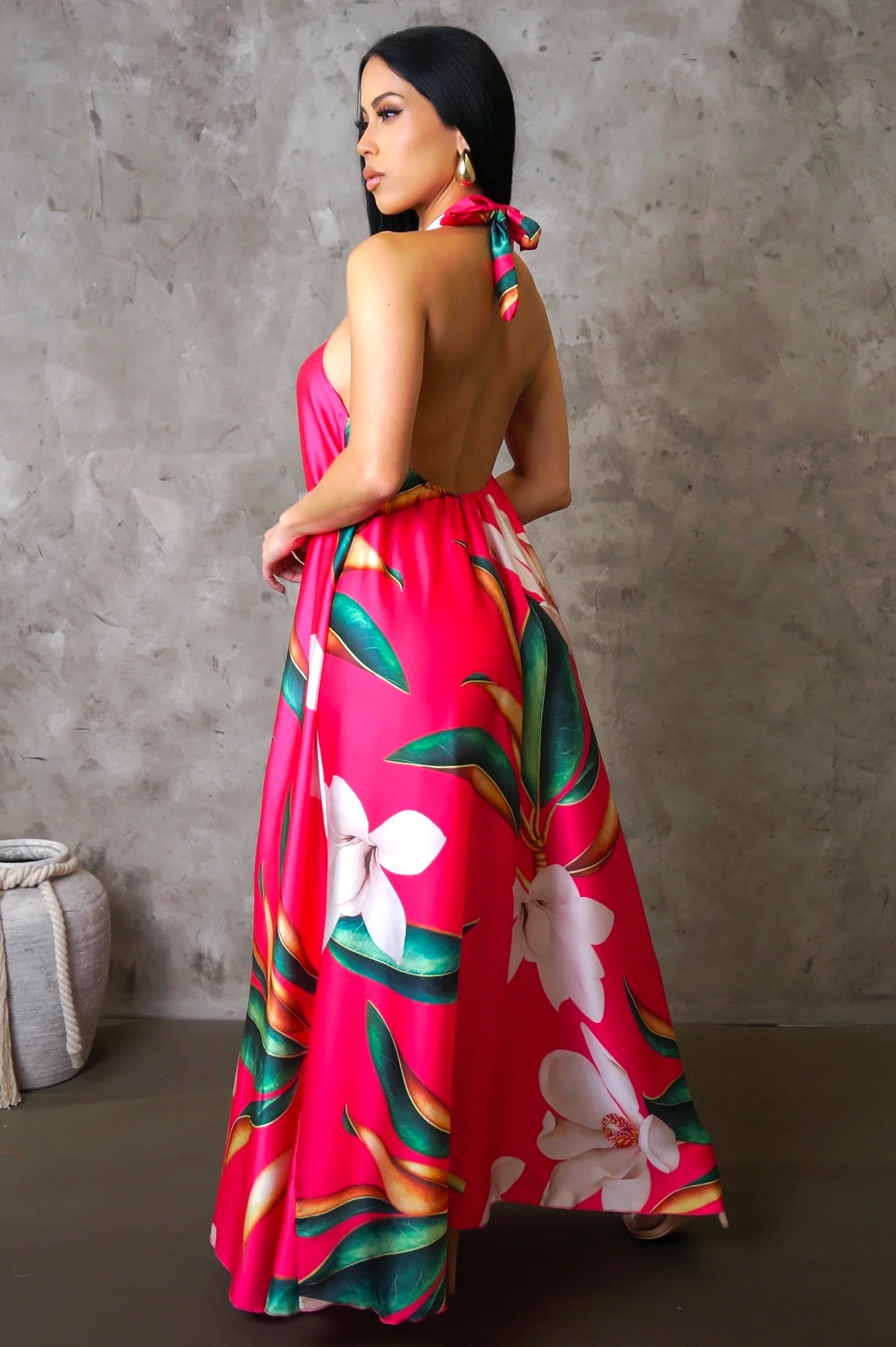 Lotus Flower Maxi Dress Multi Fuchsia - Ali’s Couture 