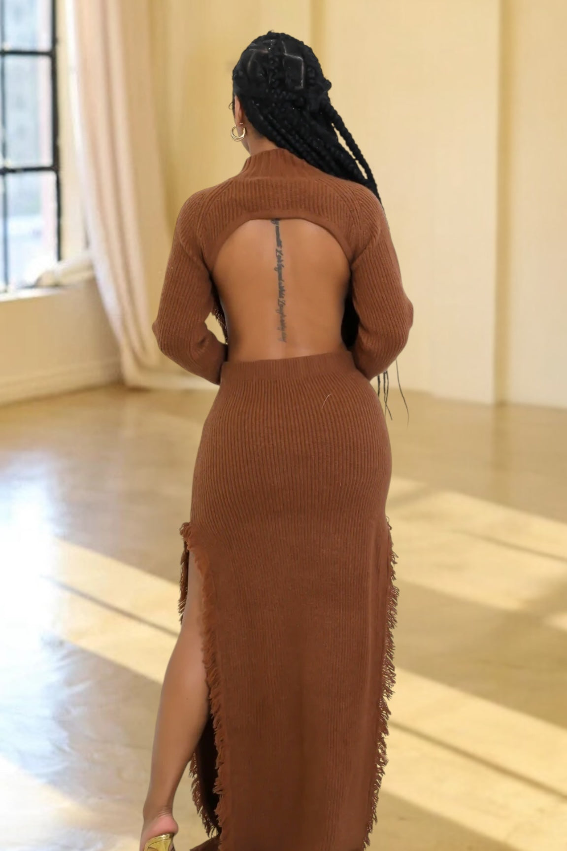 Ophfelia Sweater Skirt Set Brown