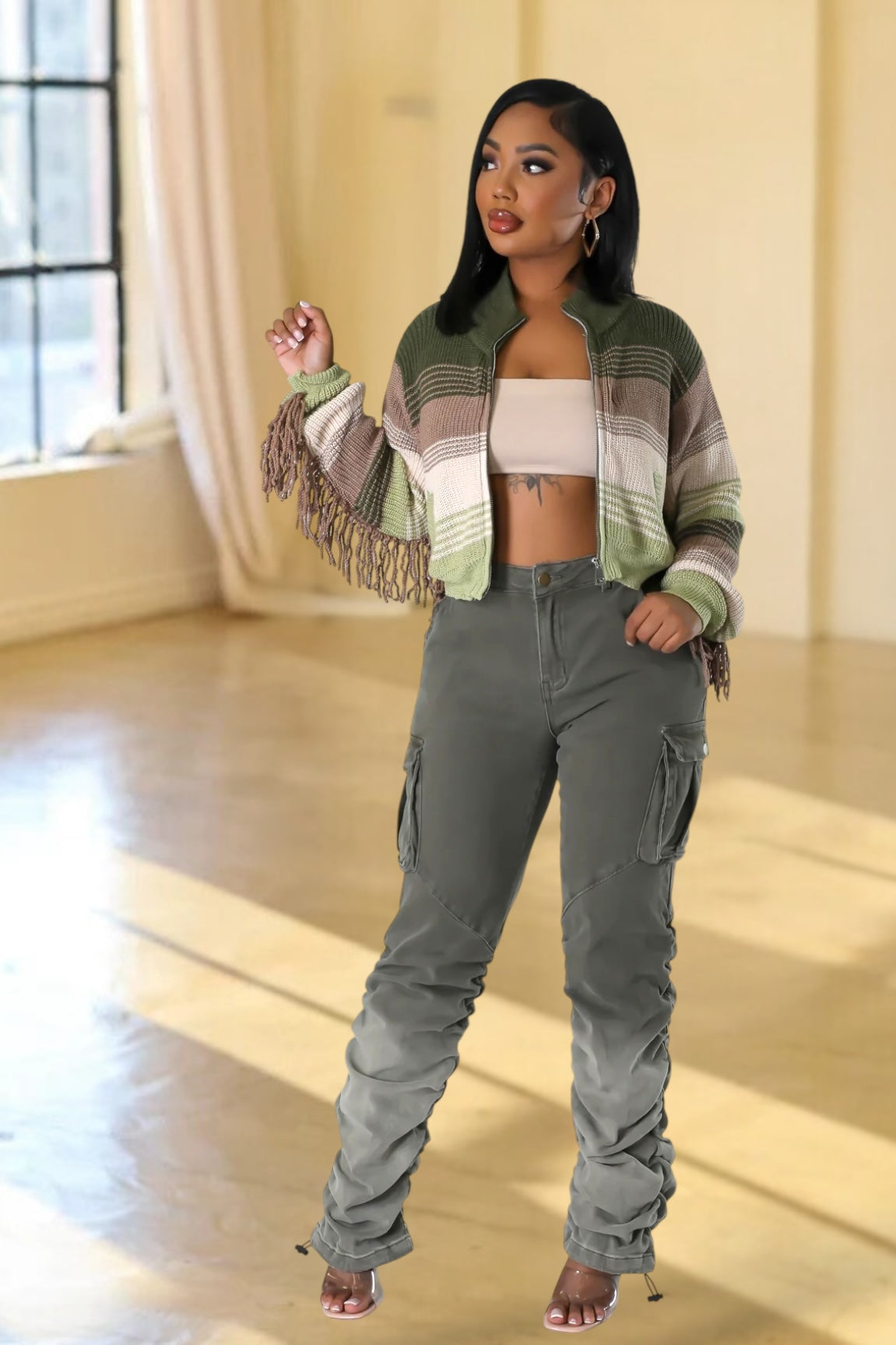 Savanna Fringe Jacket Olive - Ali’s Couture
