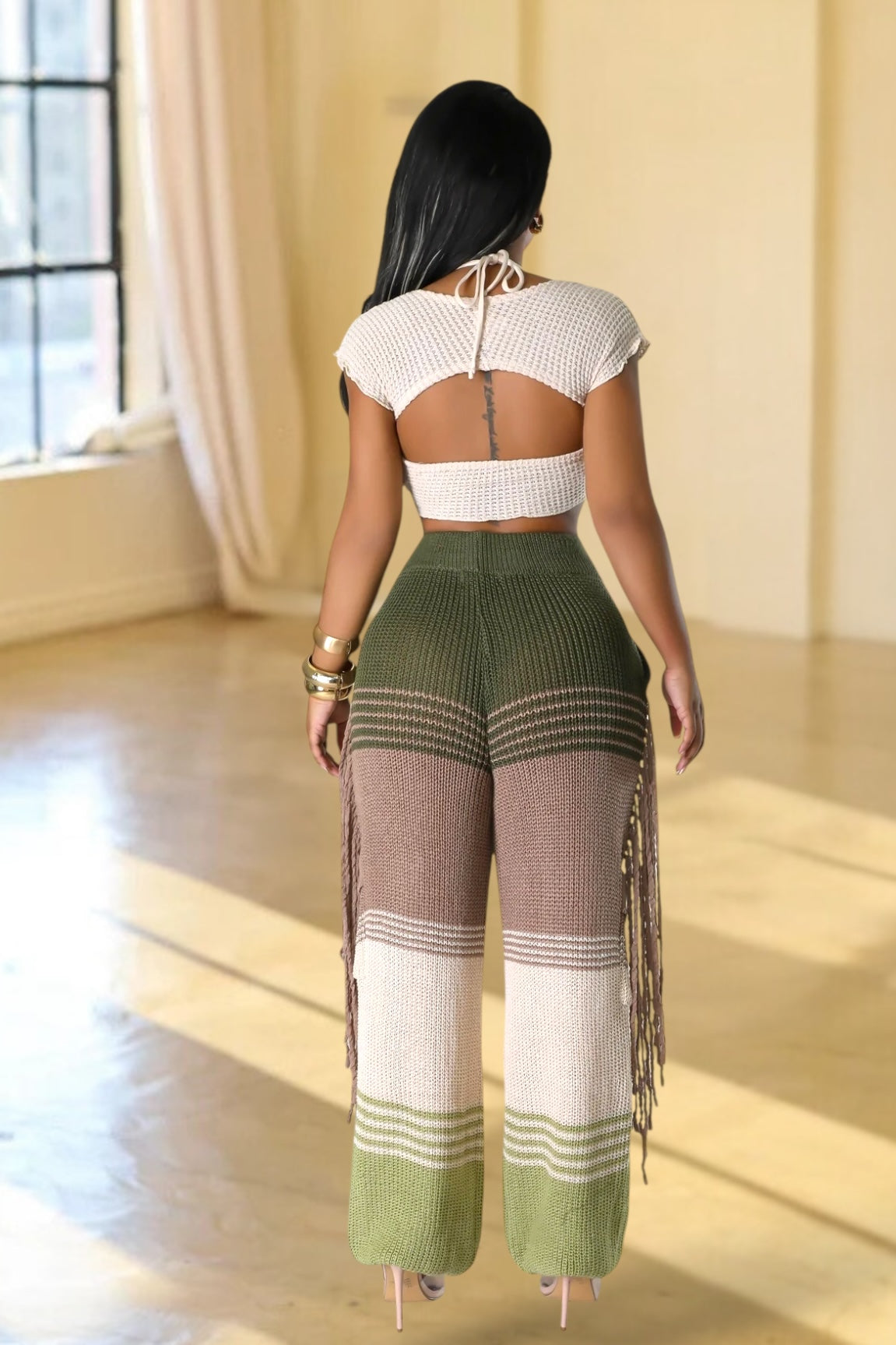 Savanna Boho Fringe Pants Olive - Ali’s Couture