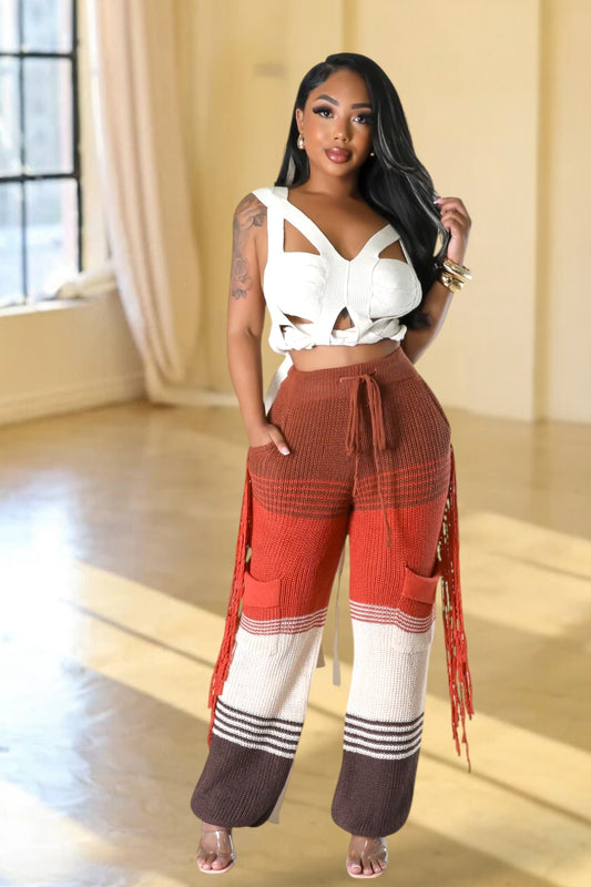 Savanna Boho Fringe Pants Rust