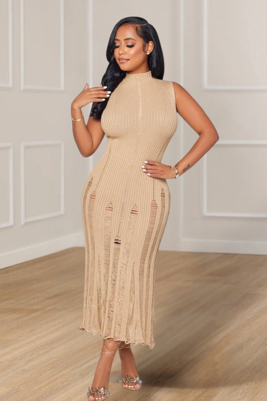 Asana Knitted Midi Dress Nude - Ali’s Couture