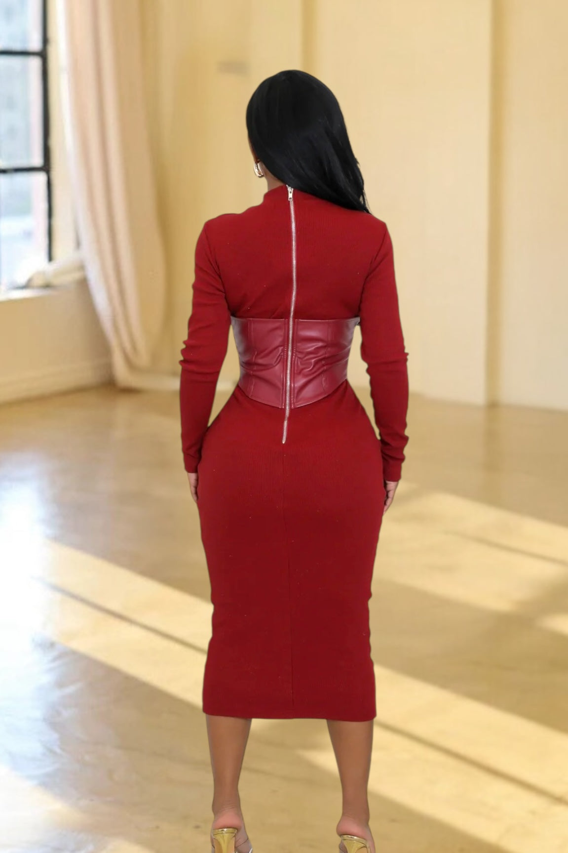 Newtown Corset Midi Dress Burgundy