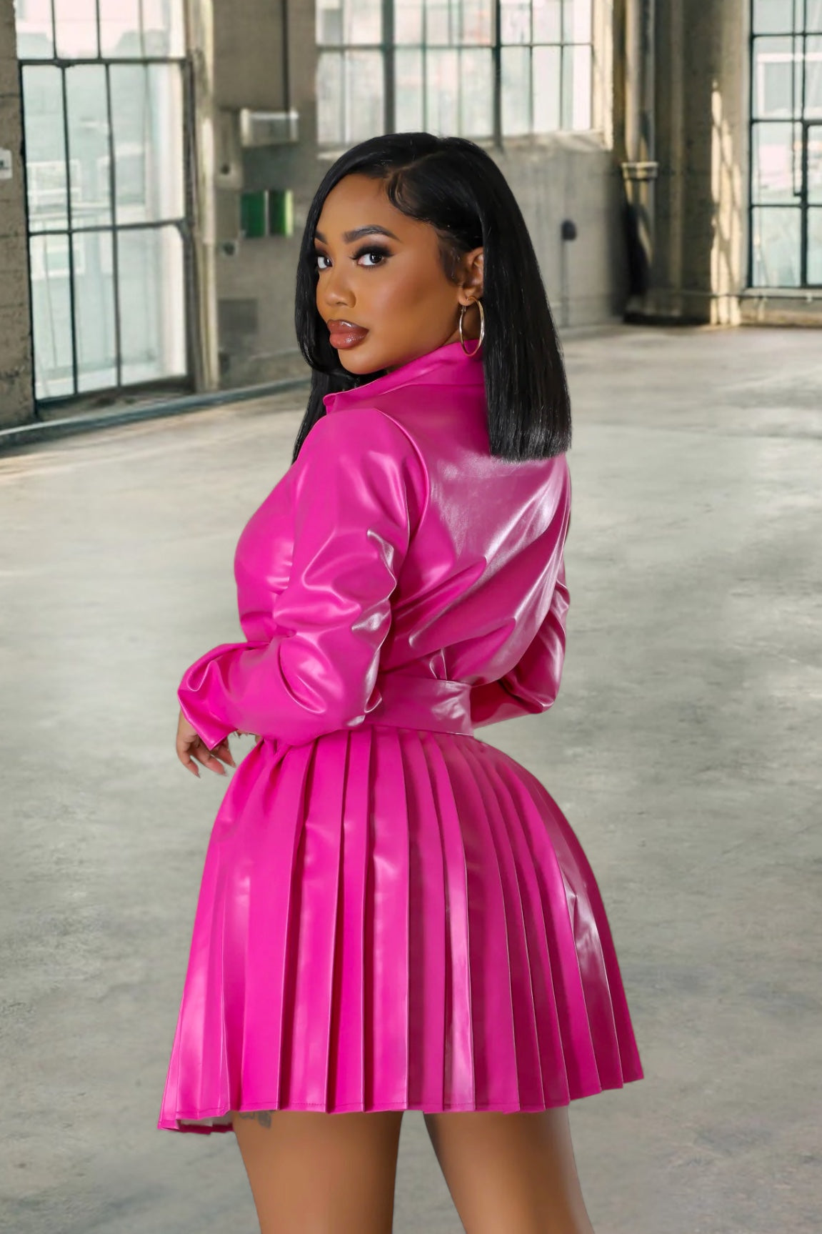 Cressida Faux Leather Skirt Set Fuchsia - Ali’s Couture