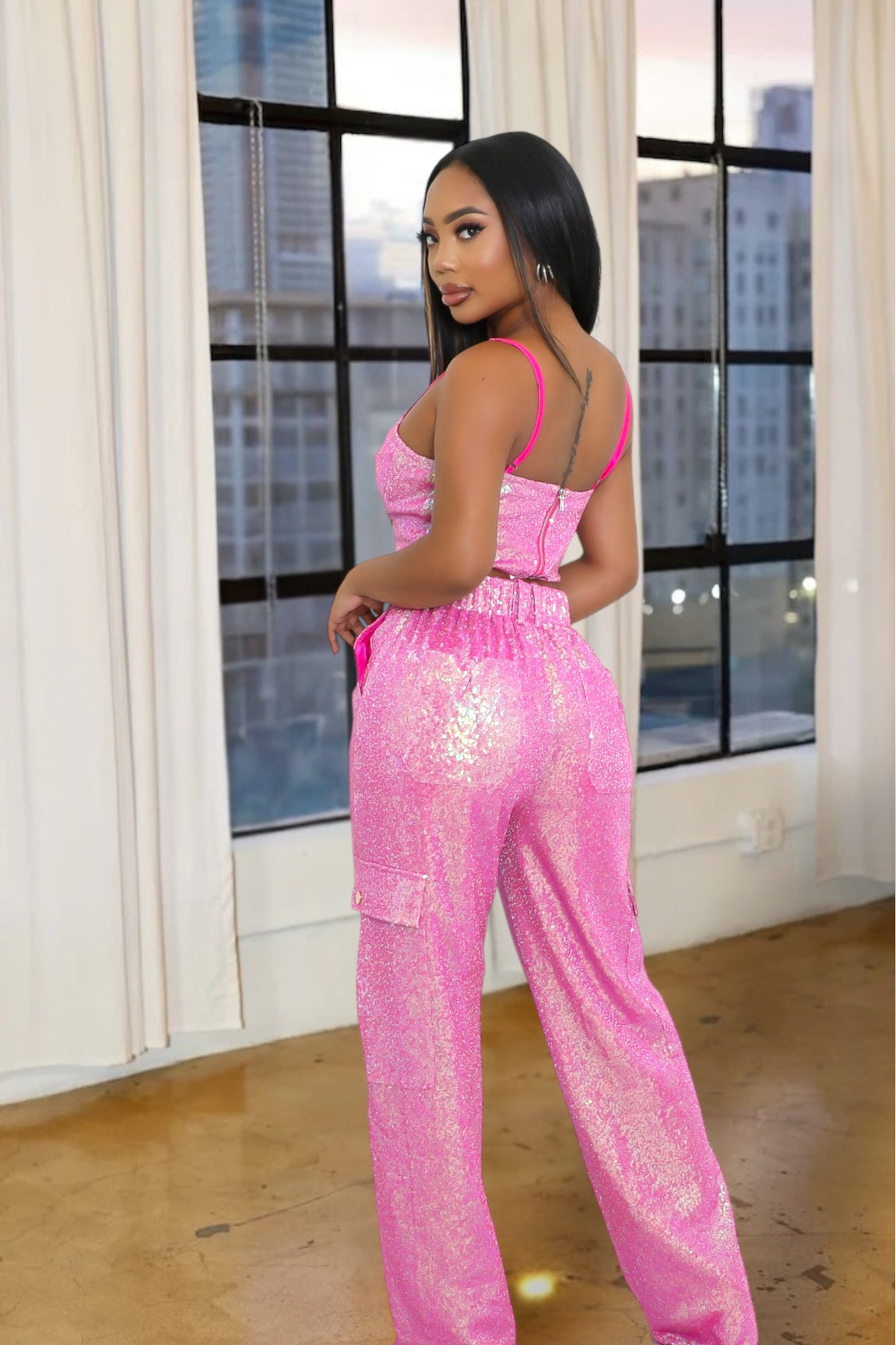 Sparkle Moment Sequin Pant Set Pink