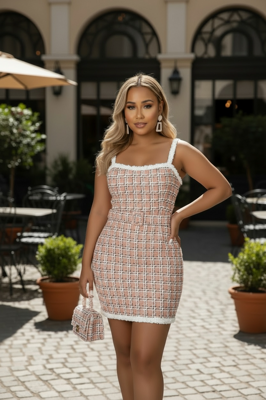 Icon Mode Tweed Mini Dress Multi Pink - Ali’s Couture