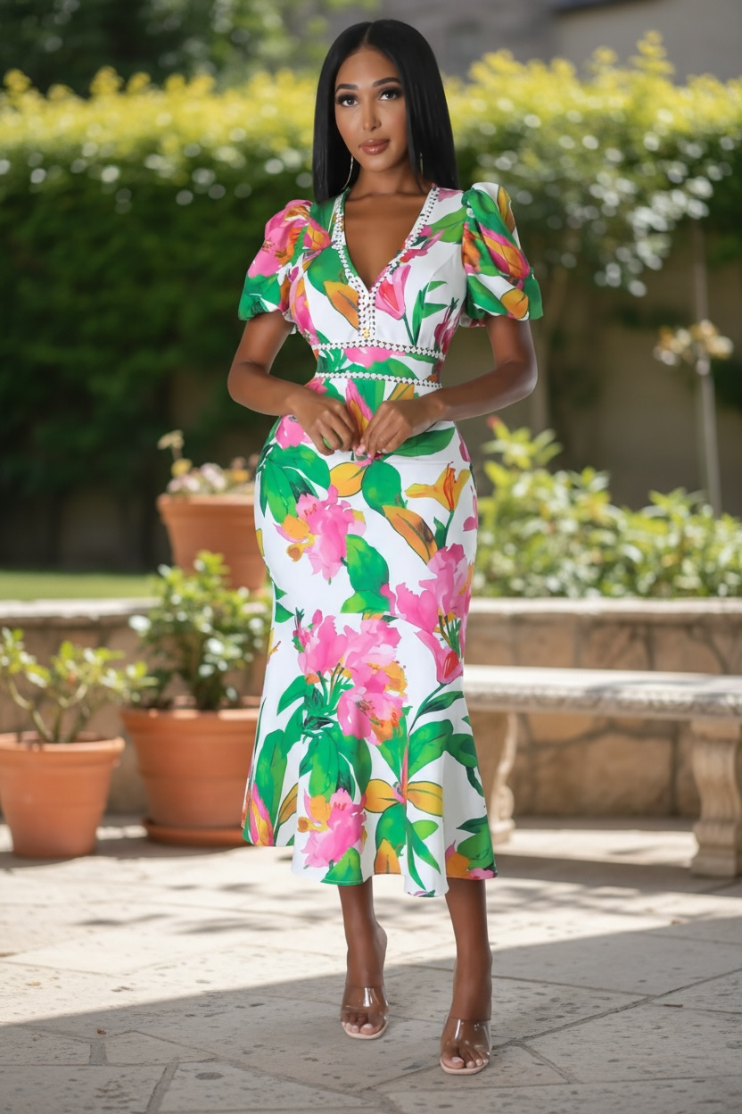 Blooming Beauty Floral Midi Dress Multicolor - Ali’s Couture