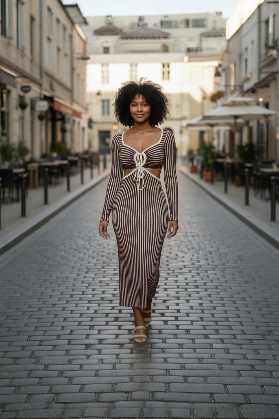 Venita Cutout Knitted Midi Dress Brown - Ali’s Couture