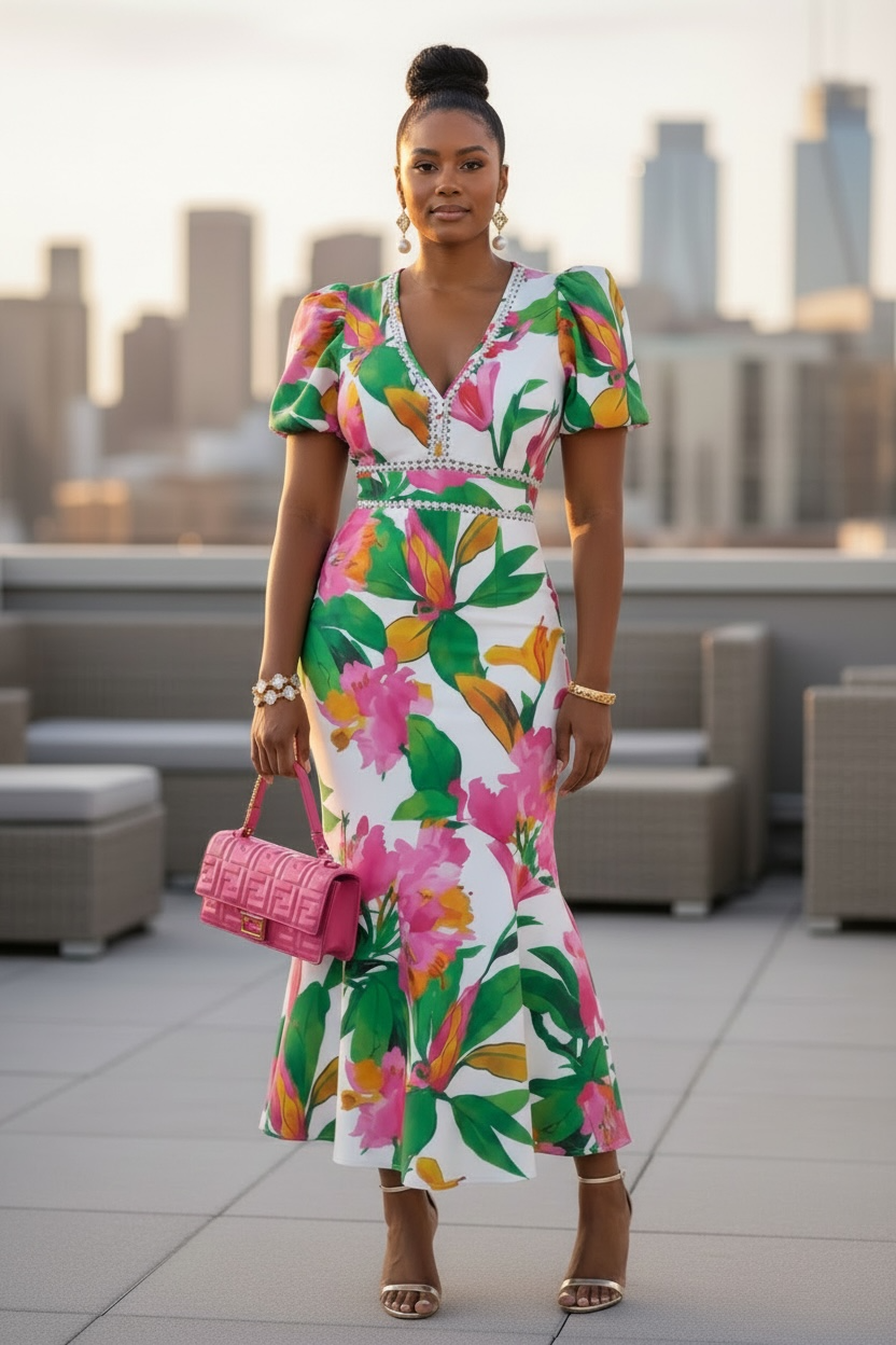 Blooming Beauty Floral Midi Dress Multicolor