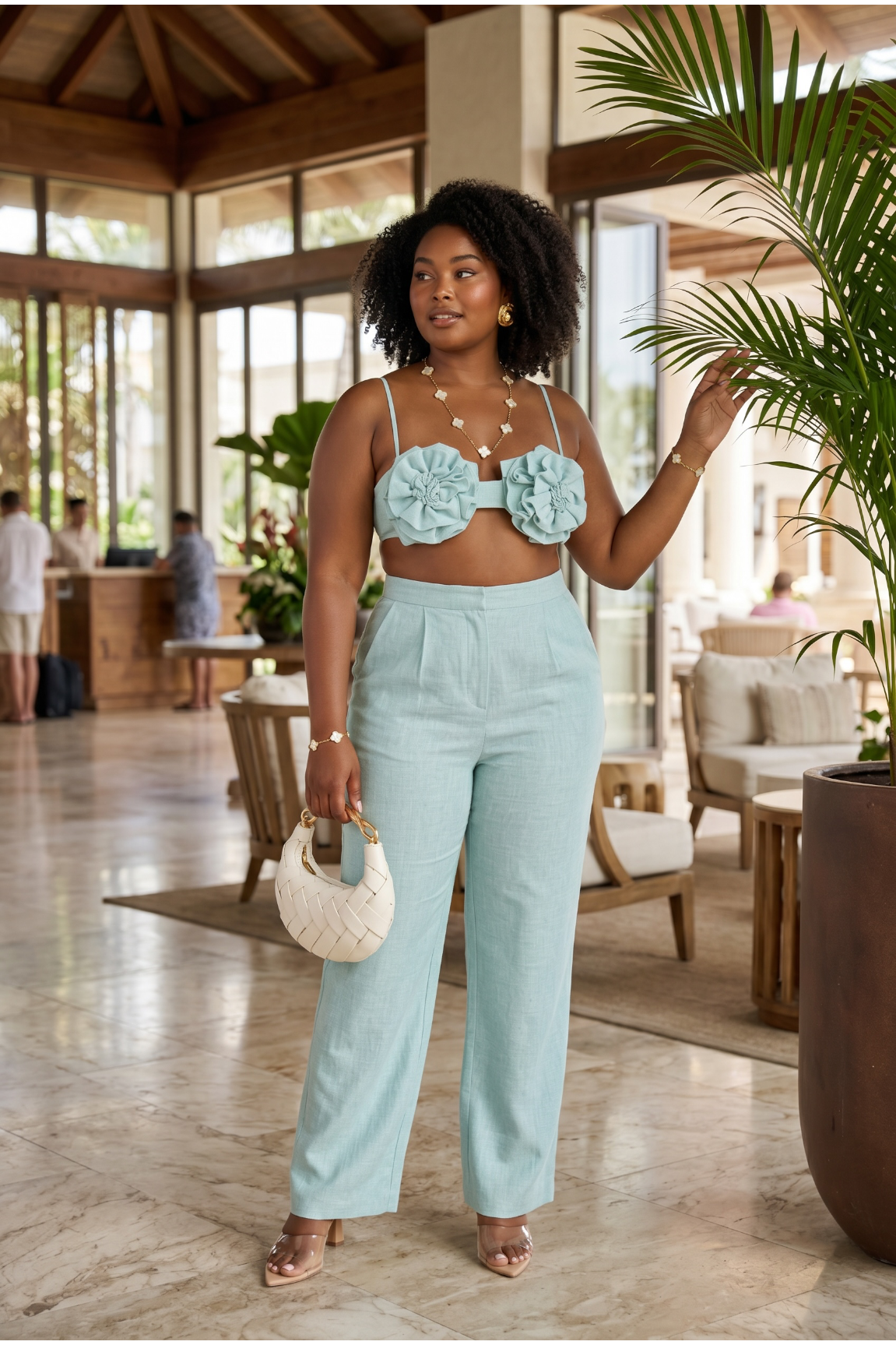 Summer Escape 3D Flower Pant Set Sage - Ali’s Couture