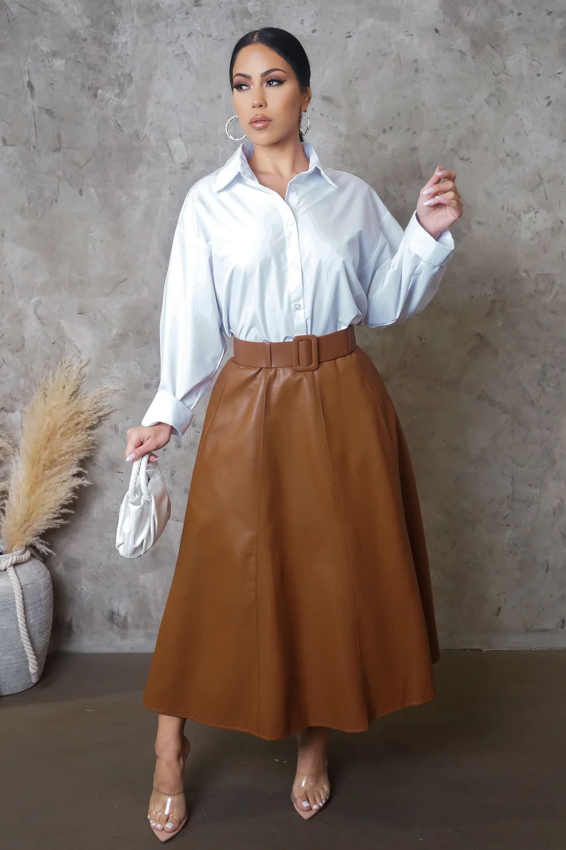 Shiloh Faux Leather Skirt Camel - Ali’s Couture 