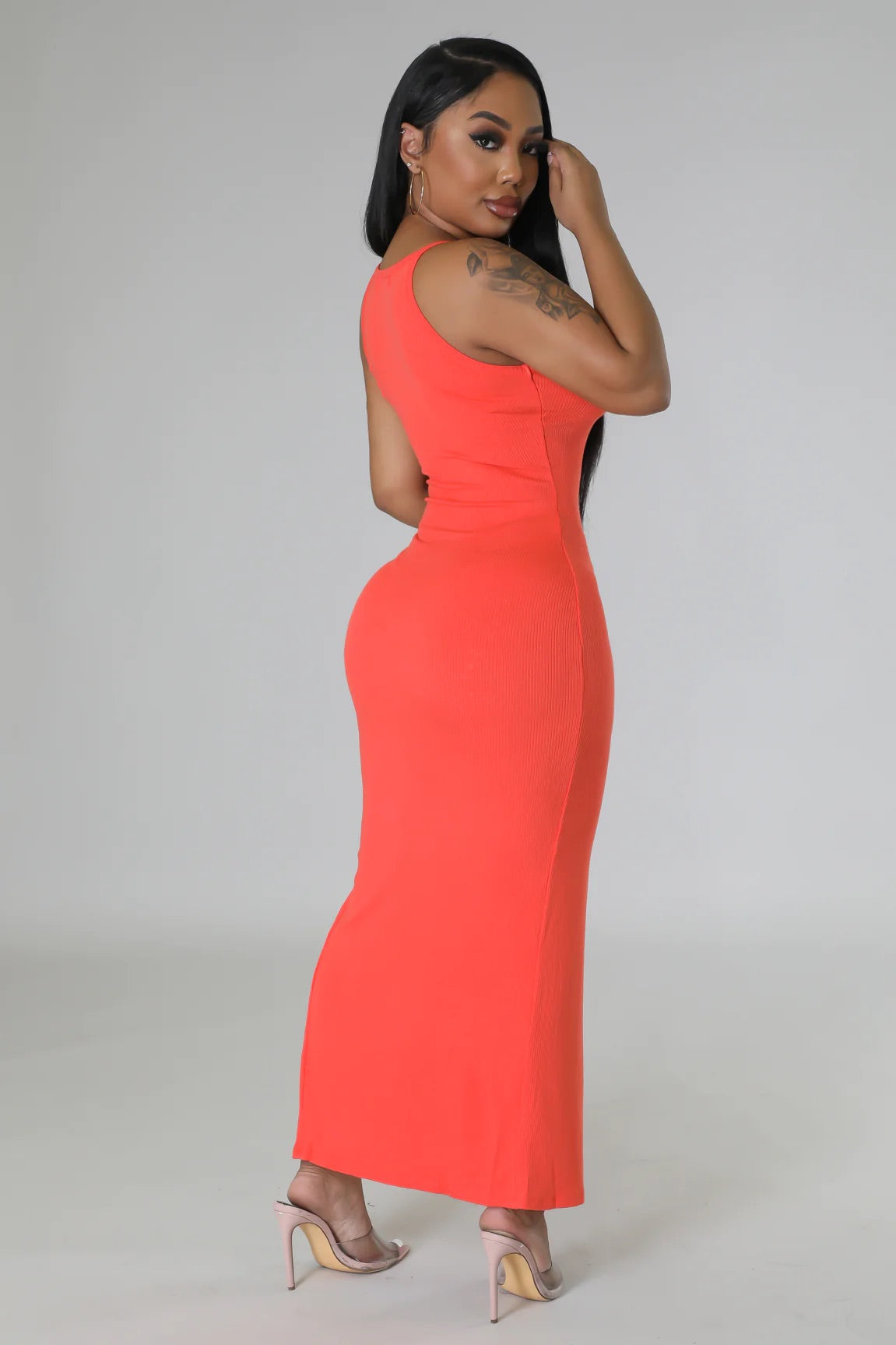 Simple Summer Ribbed Midi Dress Coral - Ali’s Couture 