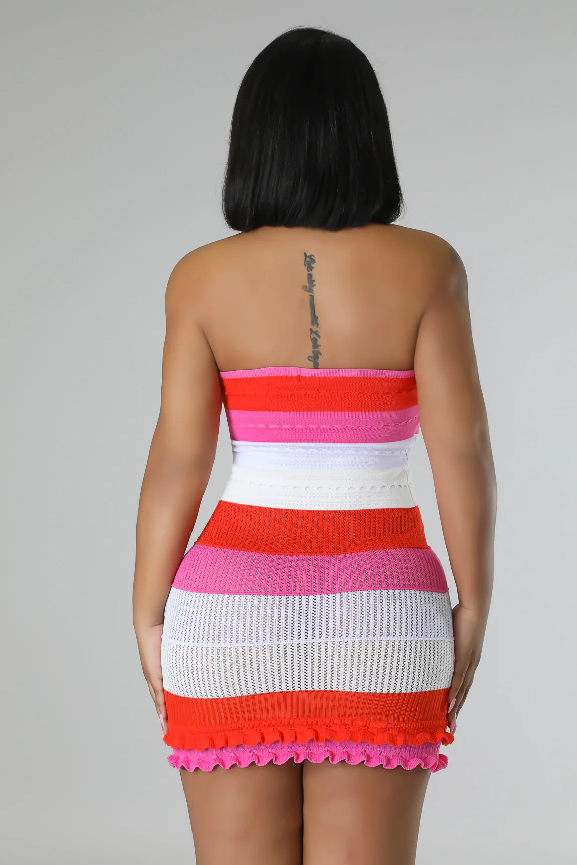 Minna Strapless Crochet Mini Dress Multi Pink - Ali’s Couture 