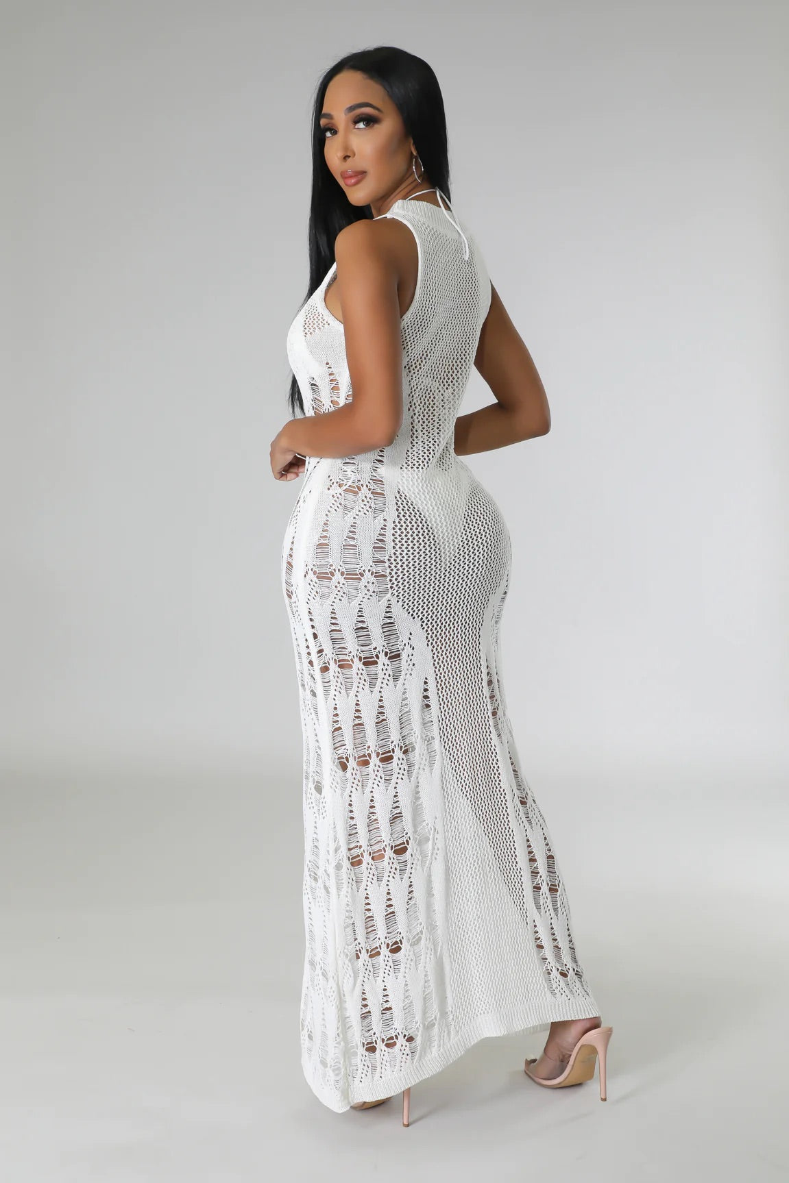 Ibiza Bound Crochet Cover Up Maxi Dress White - Ali’s Couture 