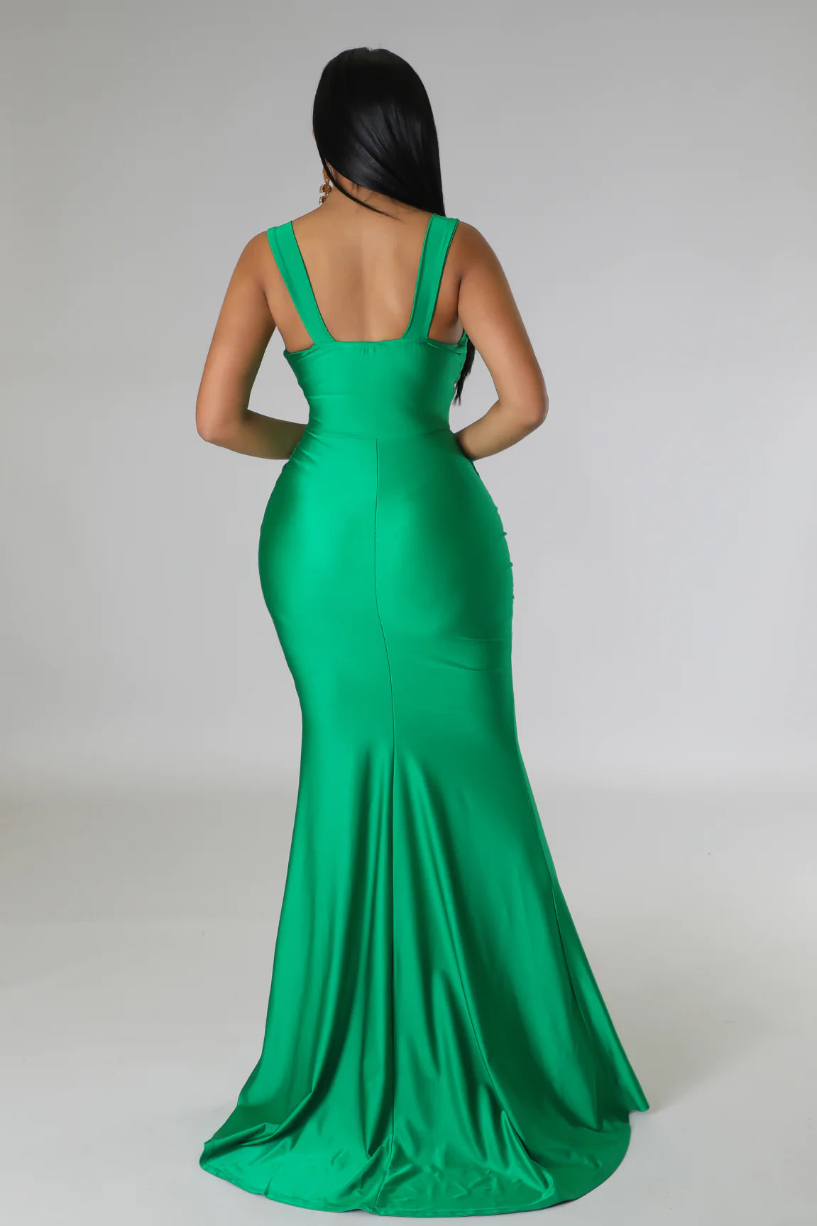 Cosmia Satin Maxi Dress Kelly Green - Ali’s Couture 