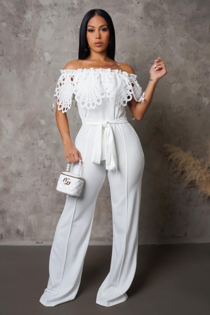 Aura Crotchet Off The Shoulder Jumpsuit White - Ali’s Couture 