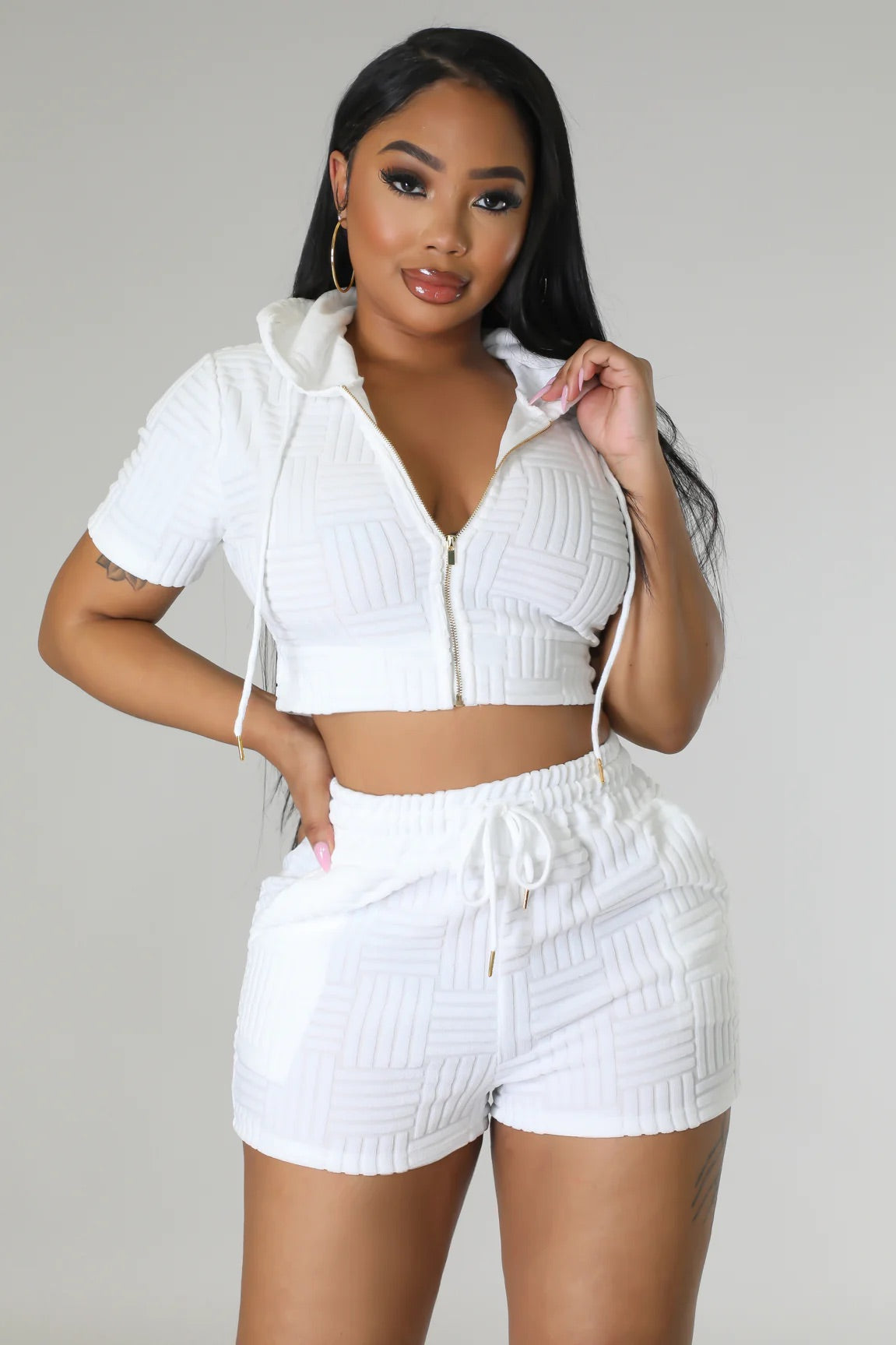 Arushi Terry Cloth Short Set White - Ali’s Couture 