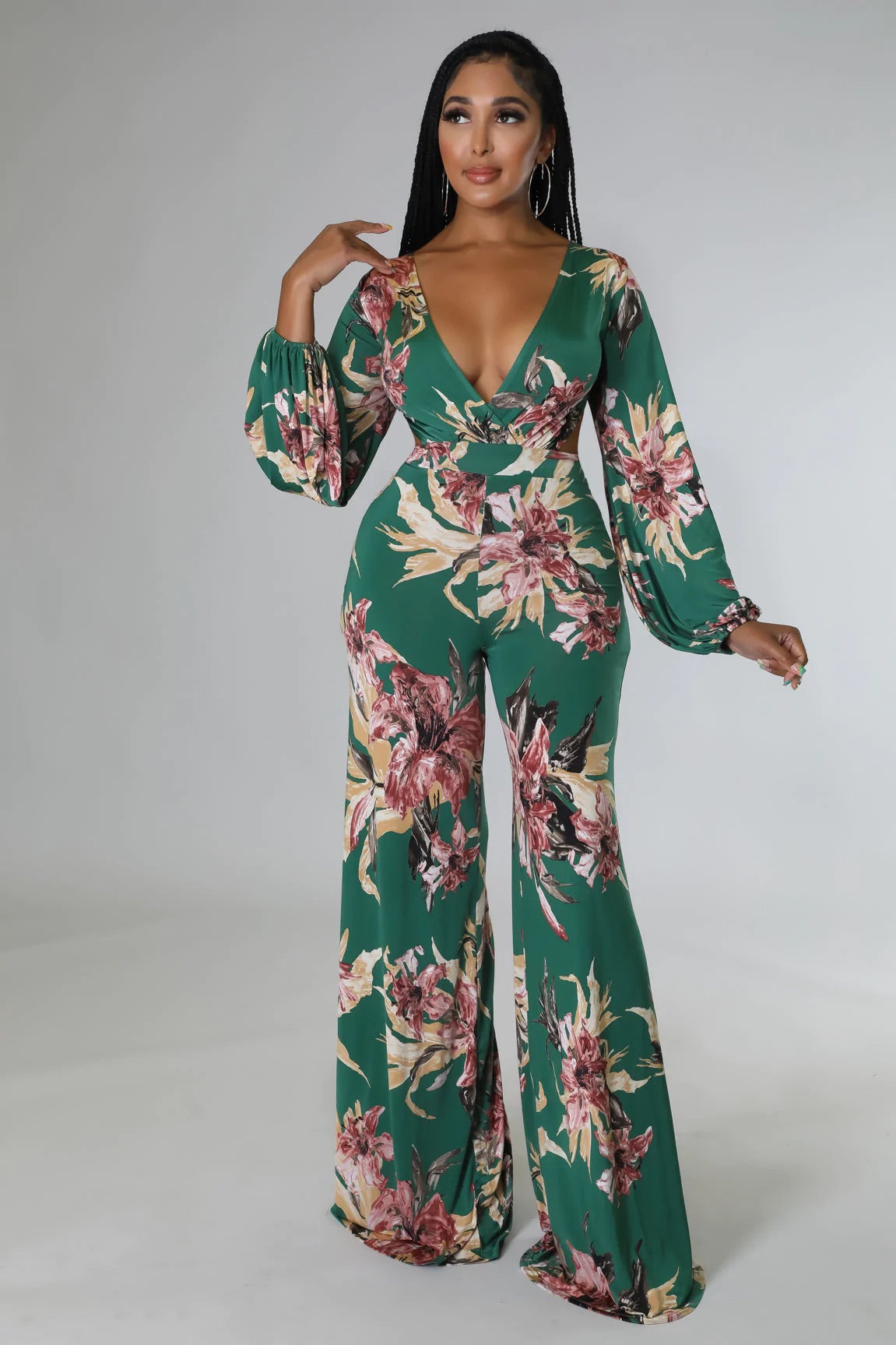 Ramona Floral Cutout Jumpsuit Multicolor Green - Ali’s Couture 