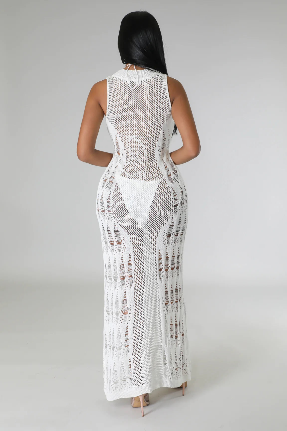 Ibiza Bound Crochet Cover Up Maxi Dress White - Ali’s Couture 