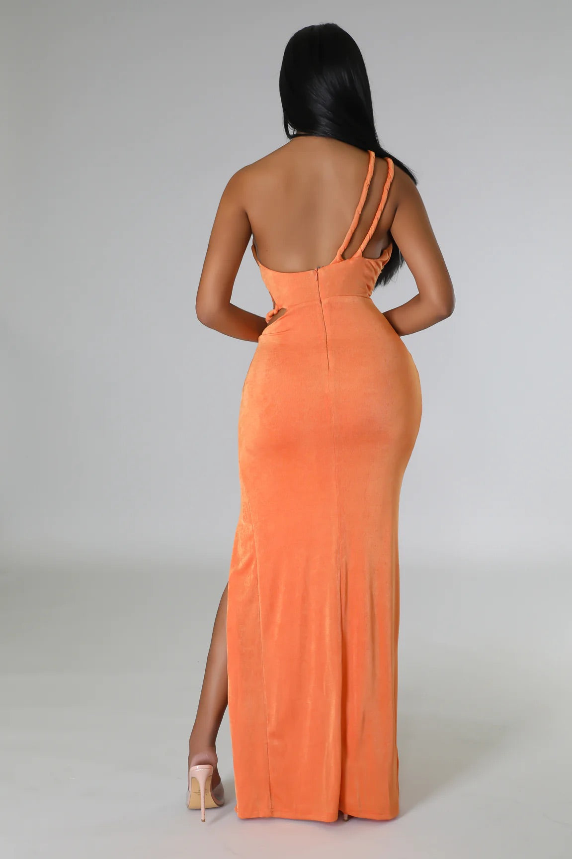Theema One Shoulder Maxi Dress Orange - Ali’s Couture 