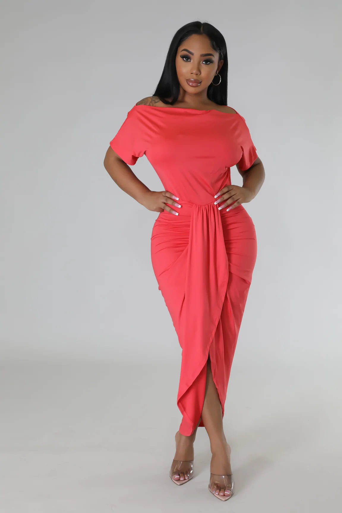 Roxette Draped Midi Dress Rose - Ali’s Couture 