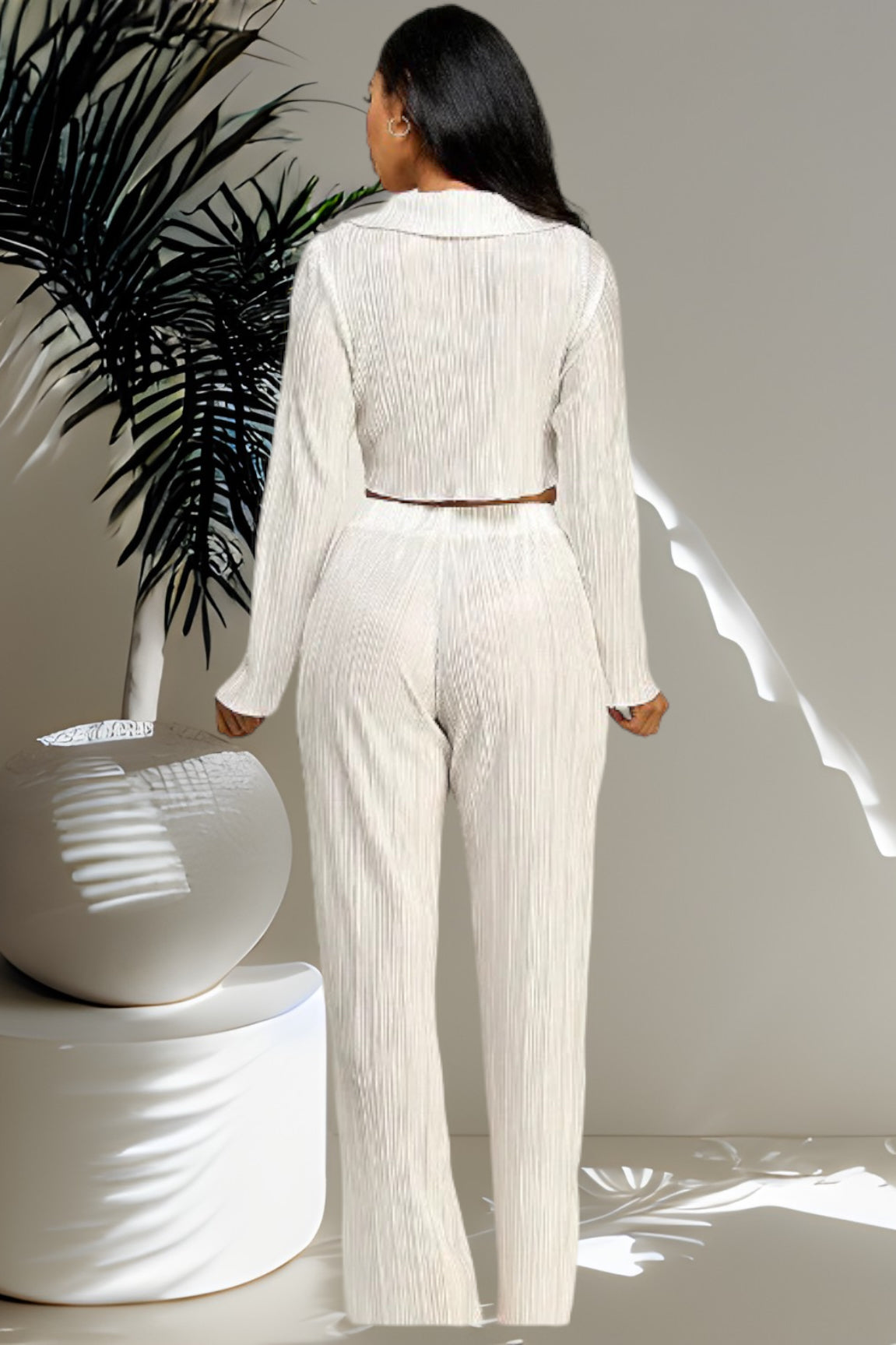 Kiyara Plisee Pant Set Off White - Ali’s Couture 