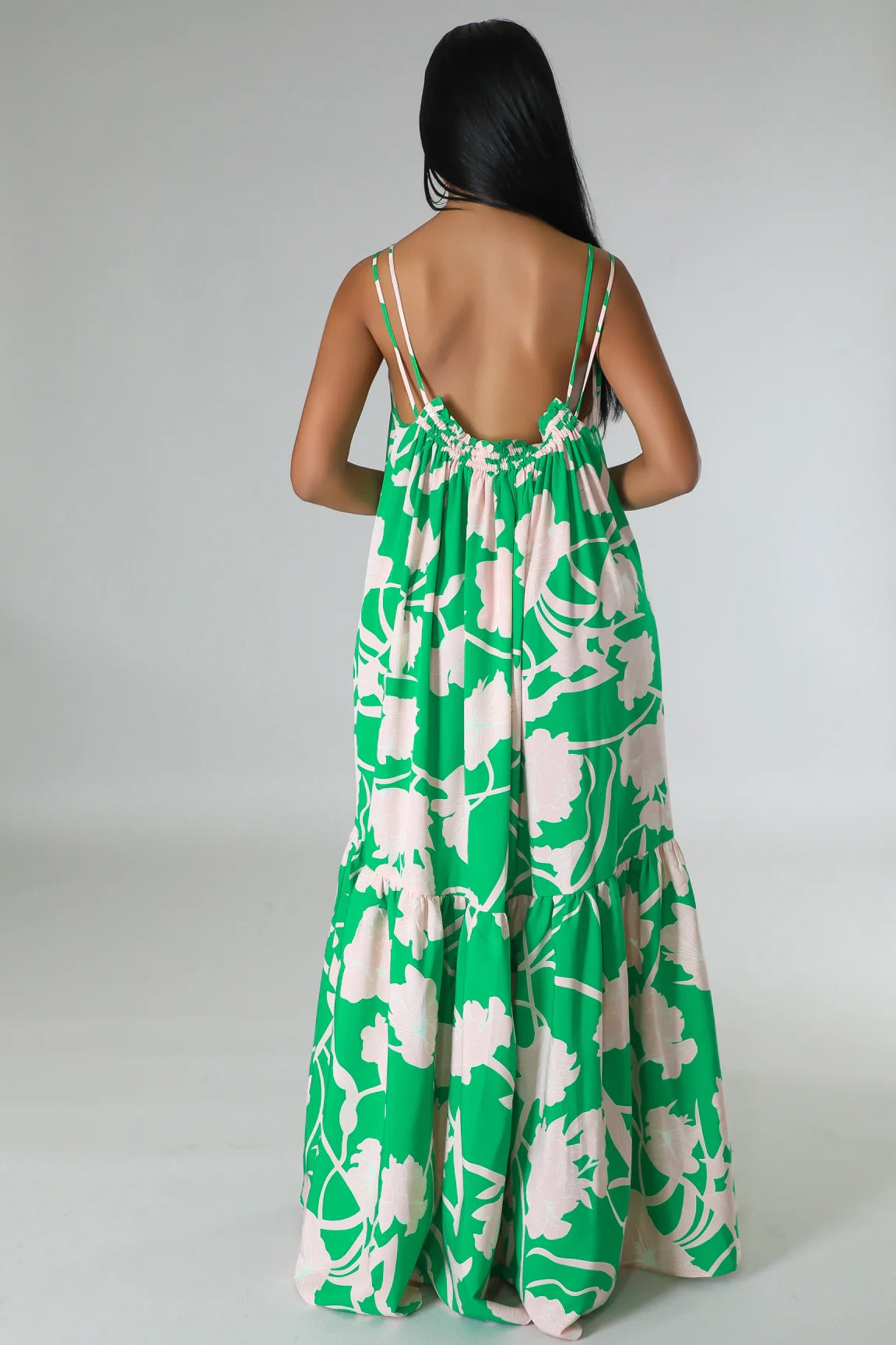 Shades of Spring Floral Maxi Dress Green - Ali’s Couture 