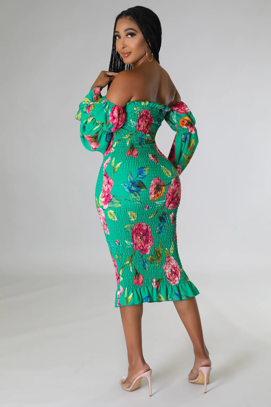 Rosalia Floral Midi Dress Multi Green - Ali’s Couture 