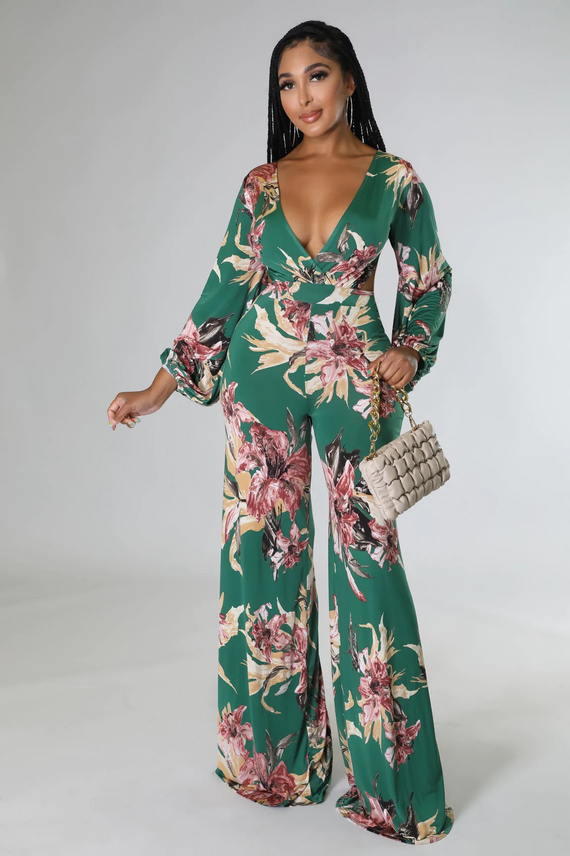 Ramona Floral Cutout Jumpsuit Multicolor Green - Ali’s Couture 