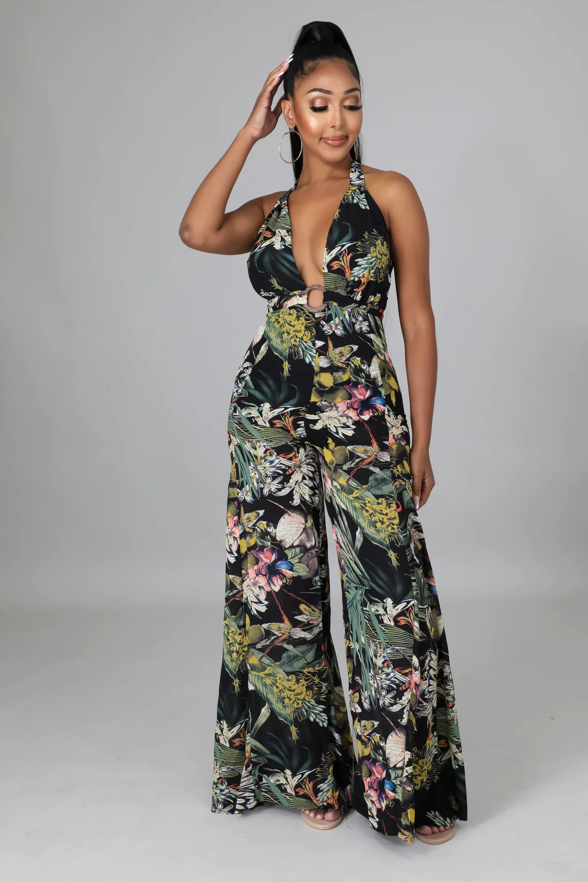 Midnight In Paradise Tropical Jumpsuit Multicolor Black - Ali’s Couture 