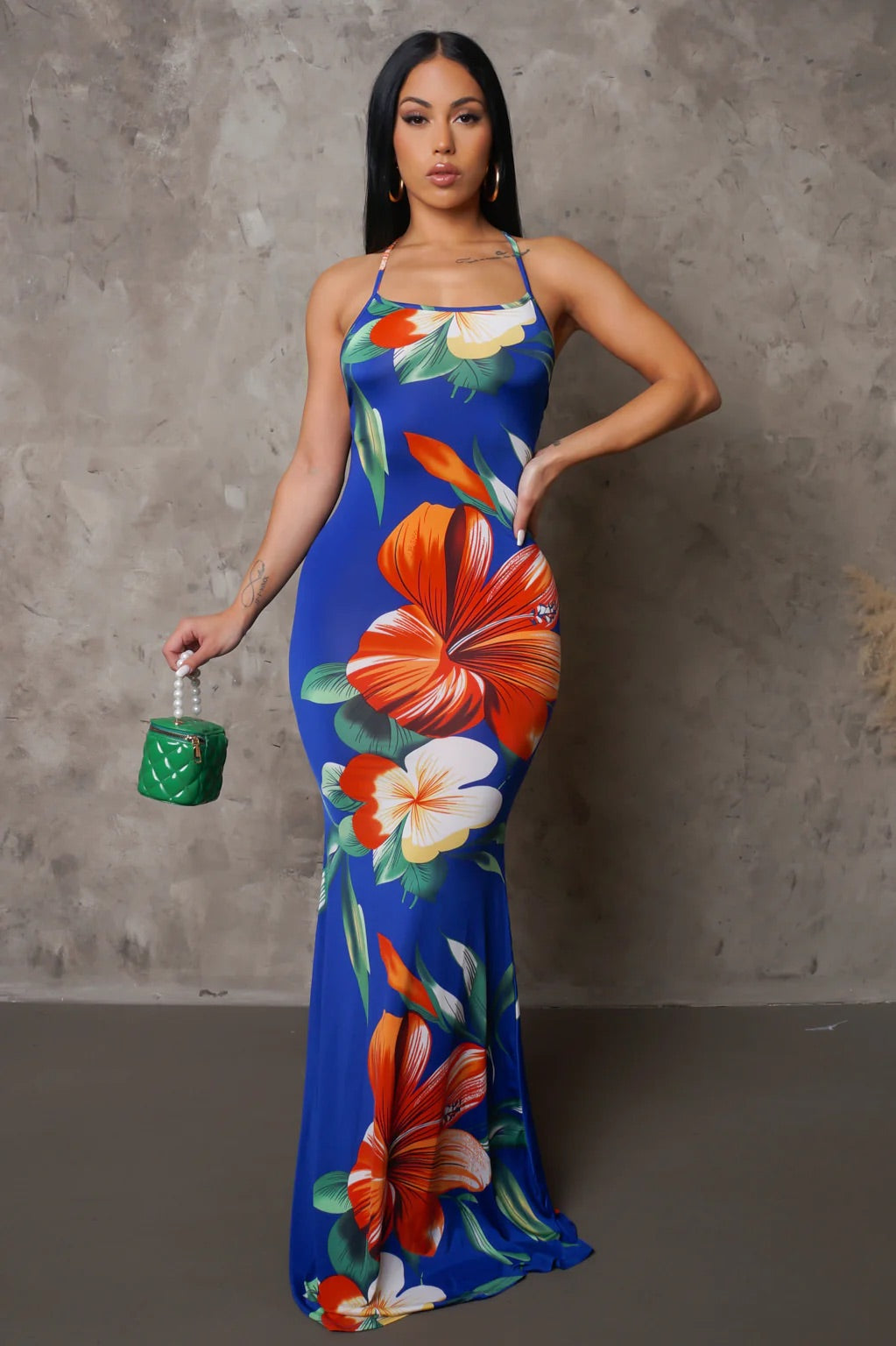 Arabella Tropical Maxi Dress Multi Blue - Ali’s Couture 