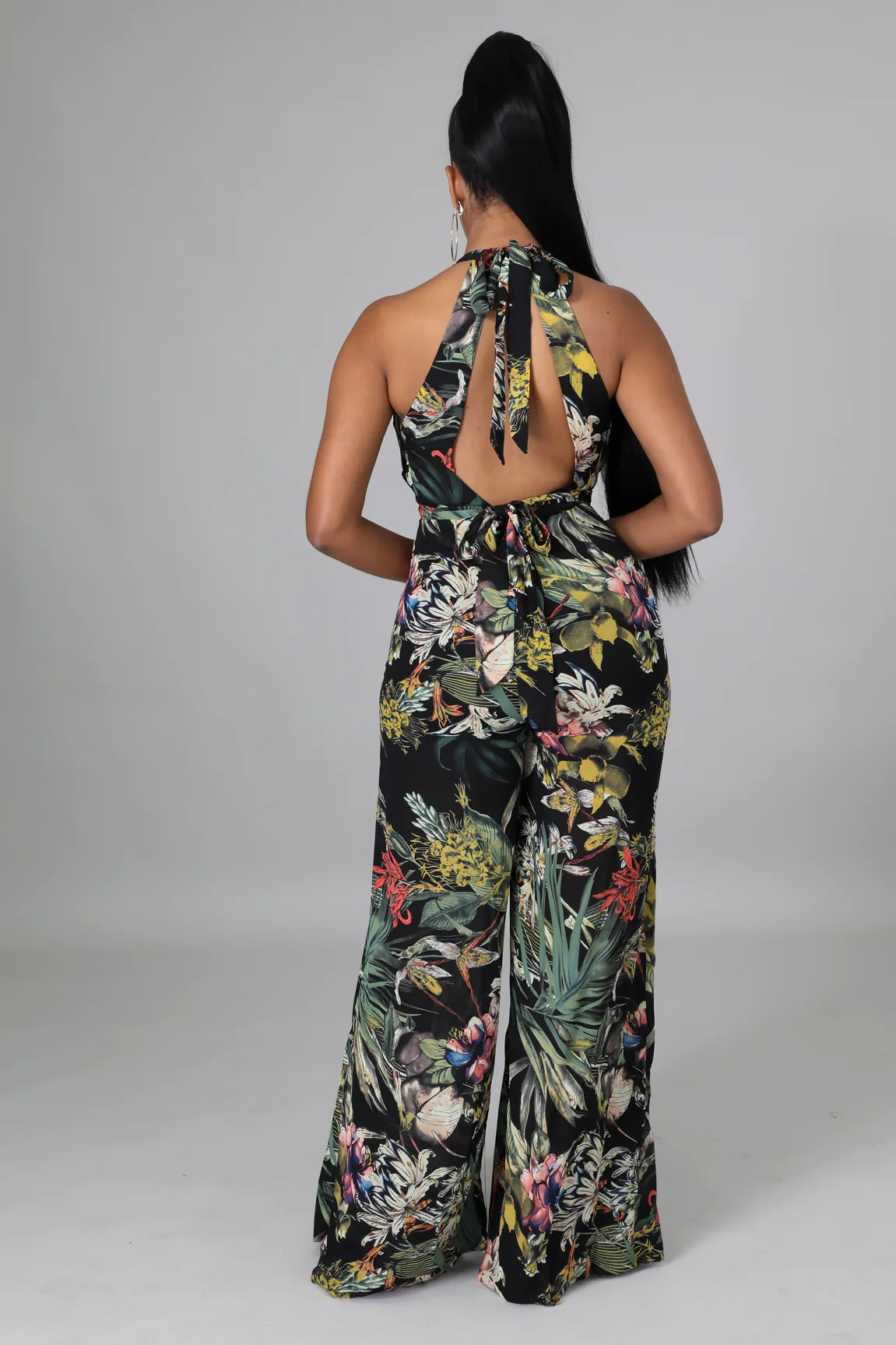 Midnight In Paradise Tropical Jumpsuit Multicolor Black - Ali’s Couture 